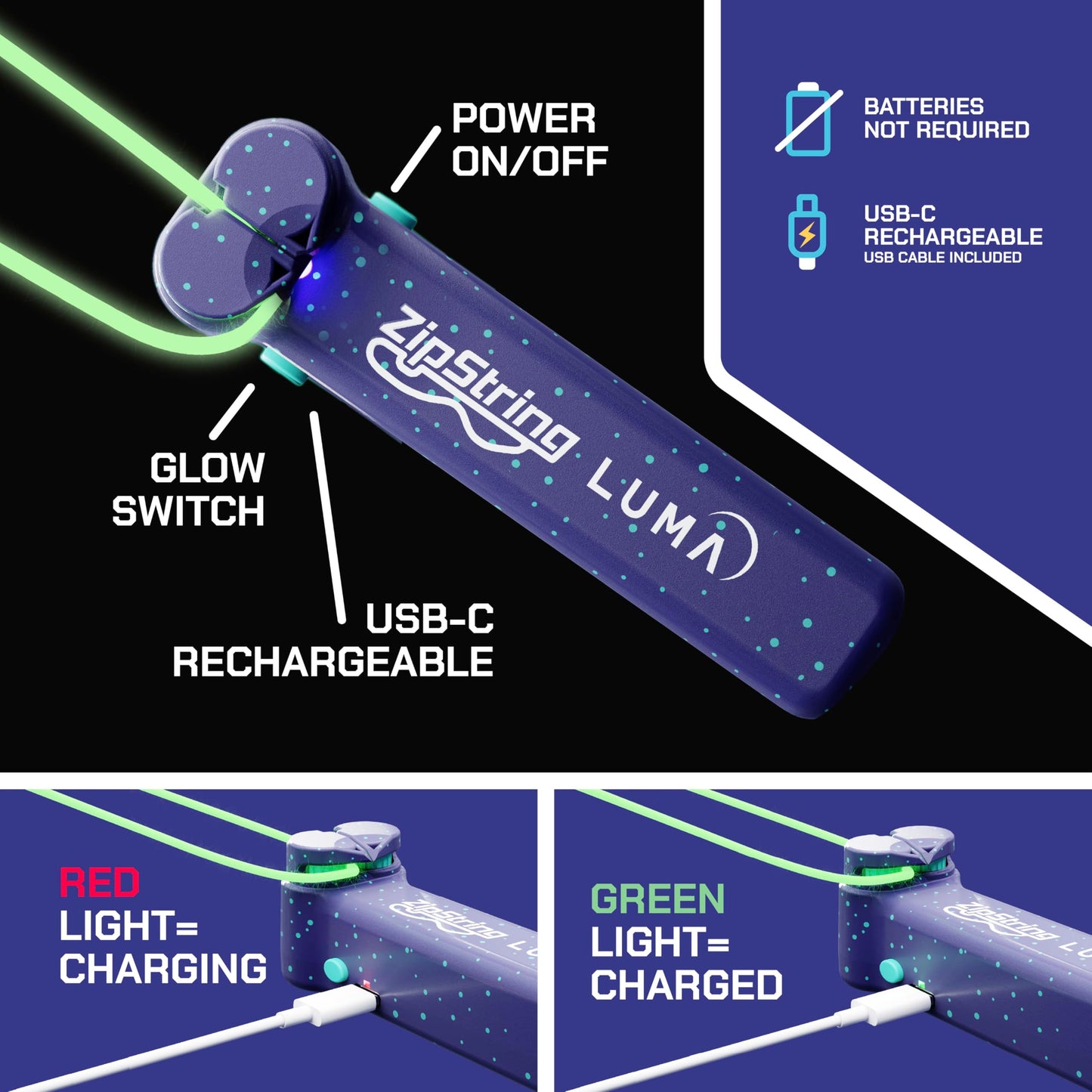 ZipString Luma - The Patented Glow-in-The-Dark Toy that Flies a Loop of String, Creates Endless Shapes and Tricks Built-in LED for Glowing Fun. Perfect STEM Gift for Kids & Adults. Wonderment Awaits