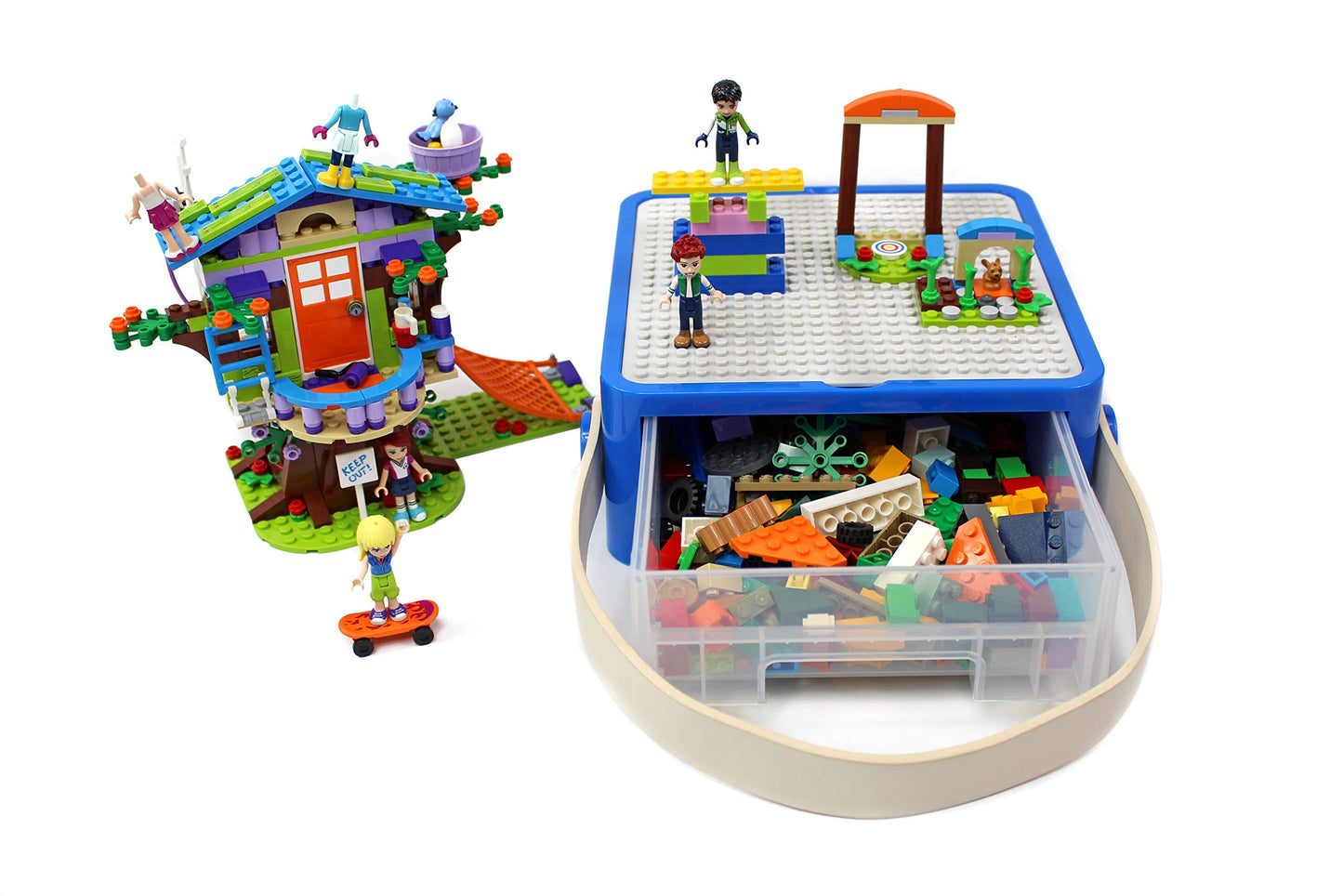 Bins & Things Storage Bin Organizer Box - Toy Storage Case for Building Blocks, Small Dolls and Accessories - Kids Toy Suitcase with Baseplate Lid - Mess-Free Organizer for Travel and Playroom