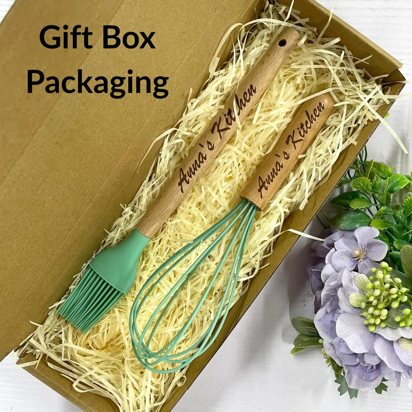 Personalized Kitchen Gift Set 4-Pcs with Kraft Box, Custom Engraved Text Unique Housewarming Gifts Set, New Home Wedding Bridal Shower Hostess Birthday Gifts for Women