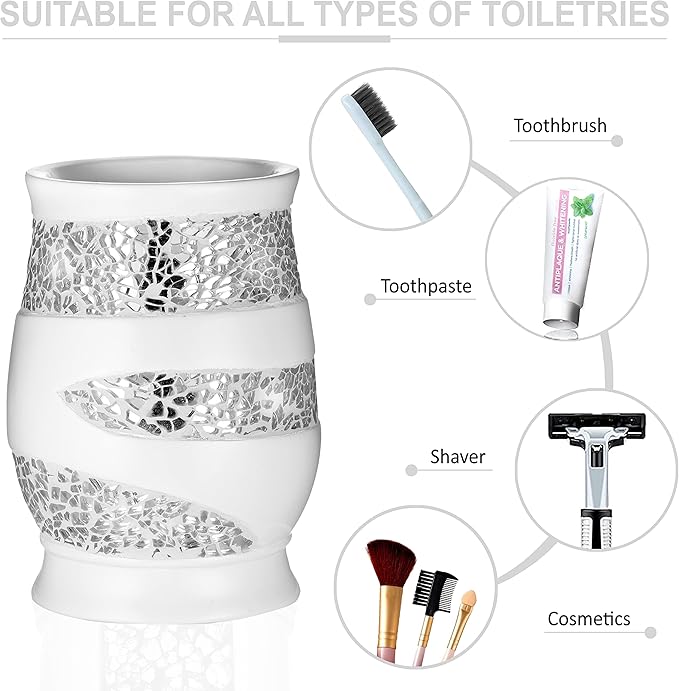 Zahari Home Sinatra Bath Tumbler Toothbrush and Toothpaste Holder Makeup Brushes Organizer, White