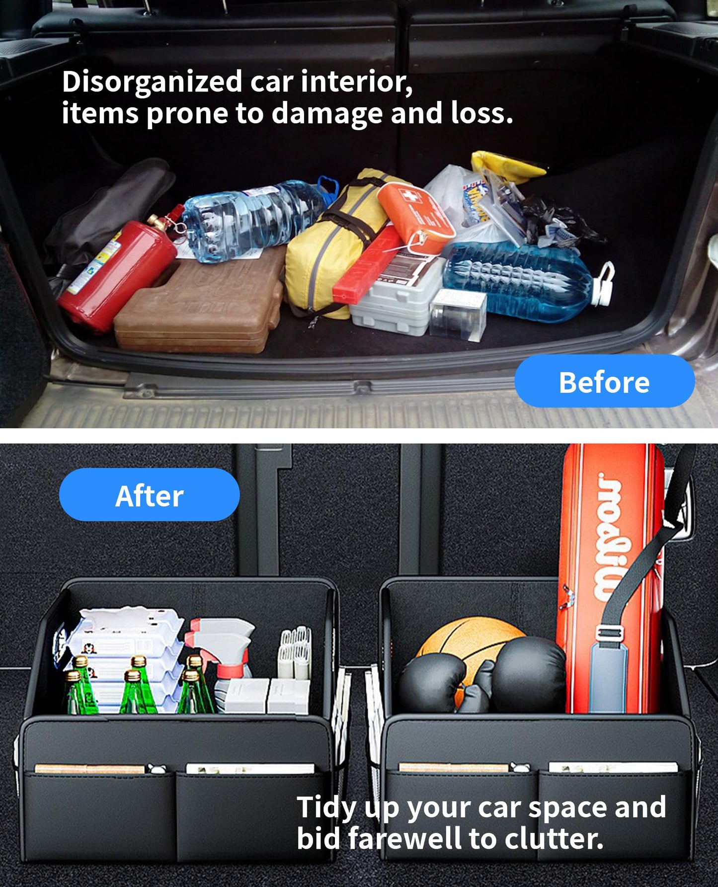 SportySizz Car Storage Organizer - Foldable Front Seat Car Organizer with Metal Handle, 8 Compartments Passenger Seat Organizer, Anti-Slip Straps, Water-Resistant PU Leather (12.6 Inch Black)