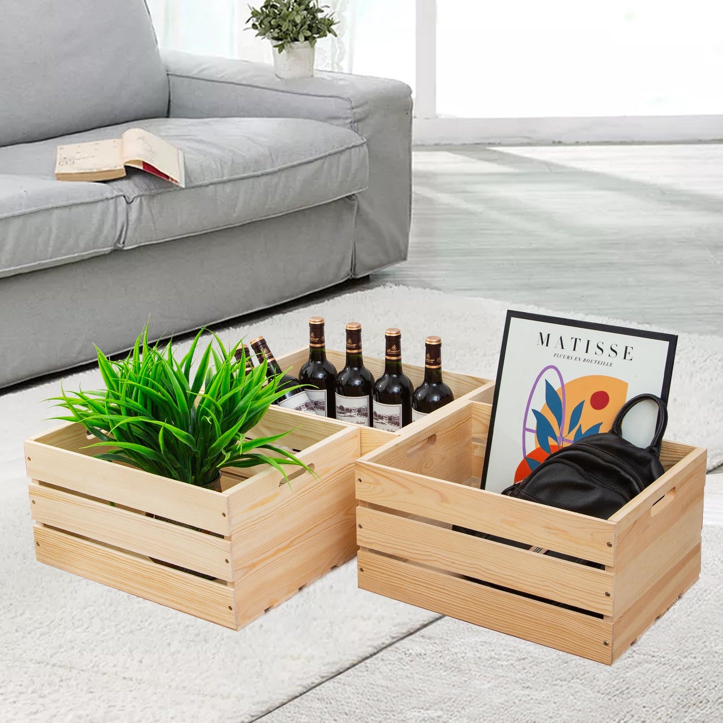 FORBRADS 1 Piece Large Pine Wood Crates For Storage, Unfinished Natural Wooden Crates, 17" x 13" x 8.9"