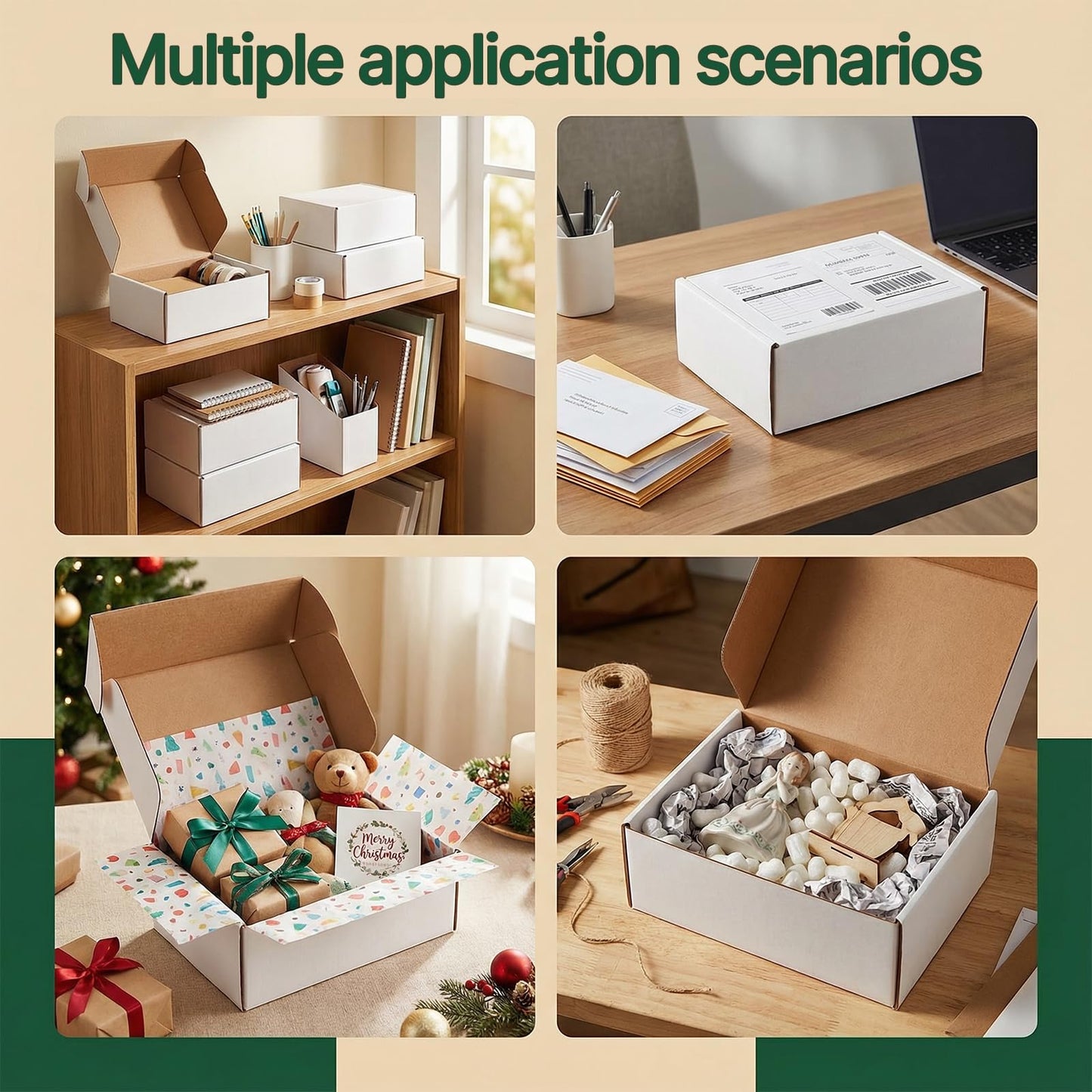 Ovlospa 11x8x4 inch Shipping Boxes 20 Pack, White Mailer Corrugated Cardboard Boxes Commerce Packaging Boxes for Storage Book Gifts Craft