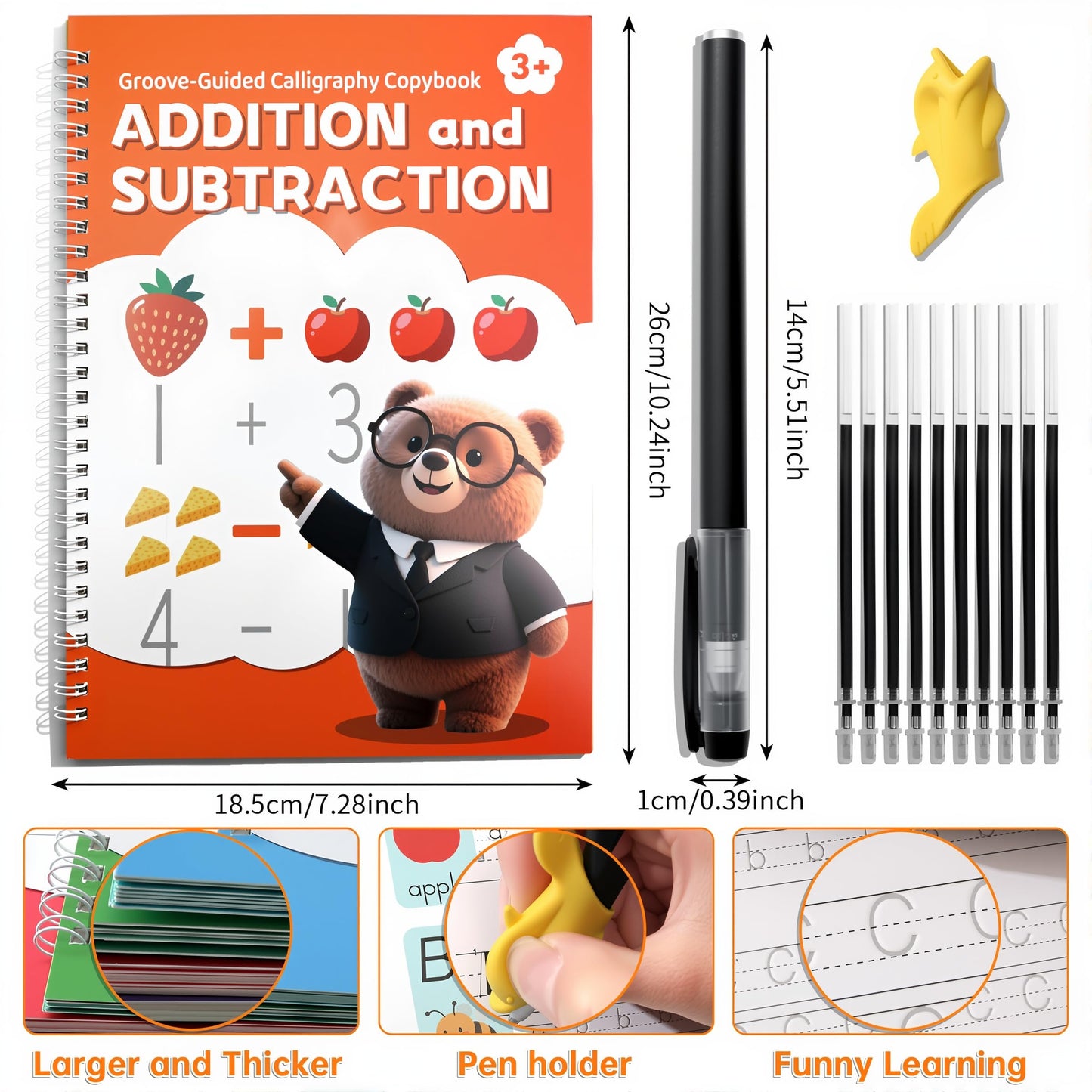 KAK Magic Grooved Writing Practice, grooved Handwriting Practice for Kids 6 Books Ages 3-8, Includes Pen Grips & 10 Refills,Preschool Learning