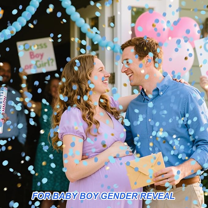 2 Pack Gender Reveal Confetti Cannon, 12 in Blue Round shaped Paper Party Poppers Cannons, Confetti Poppers For Baby Boy Girl Gender Reveal Baby Showers (Round, Blue)