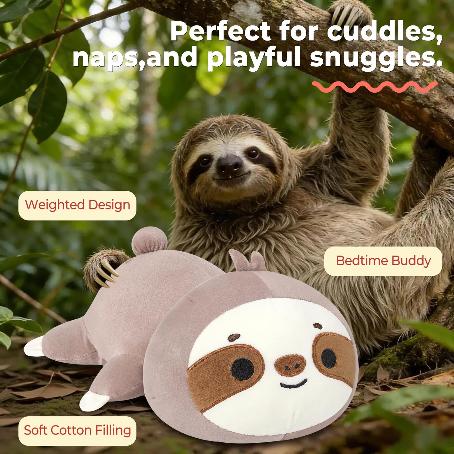 Onsoyours Original Weighted Sloth Plush, Cute 13.8"|1.8 Pound Hugging Sloth Weighted Stuffed Animal, Soft Collectible Plushies Pillow Toy Gift for Kids & Adults