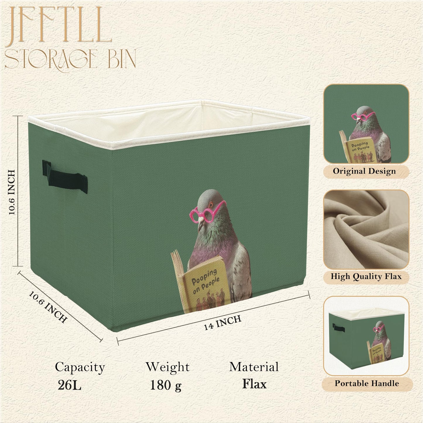 JFFTLL Funny Pigeon Bathroom Storage Bins Box, Funny Bathroom Decor, Birds Lover Gift Storage Basket Laundry Hamper with Handle for Bath Room Clothes Vanity Undersink Home Organization