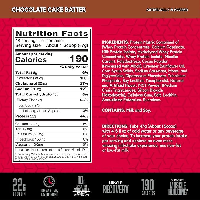 BSN SYNTHA-6 Whey Protein Powder, Micellar Casein, Milk Protein Isolate Powder, Chocolate Cake Batter, 48 Servings (Package May Vary)