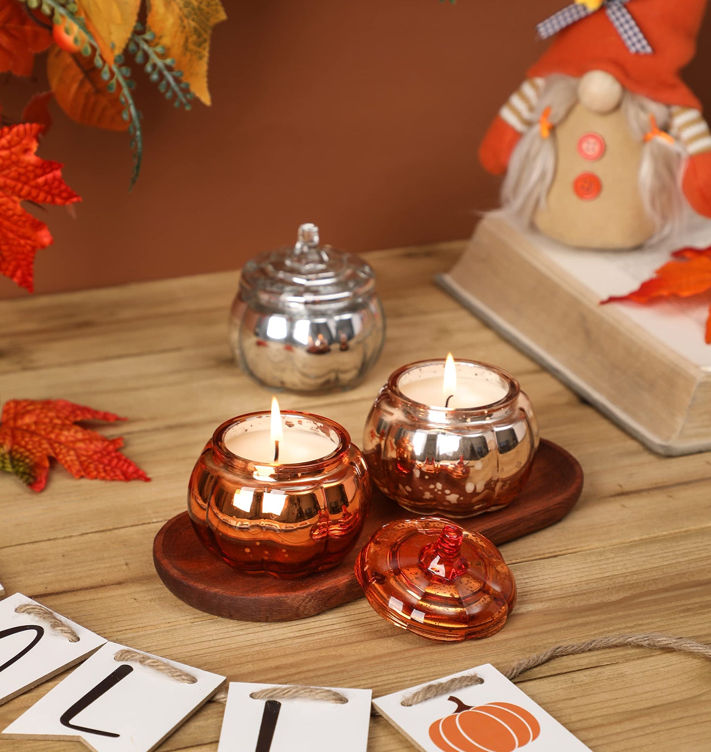 Pumpkin Shaped Candle, Fall Farmhouse Decoration, Autumn Pumpkin Spice Scented Set, Thanksgiving Candle Gift(3 x 4.5oz)