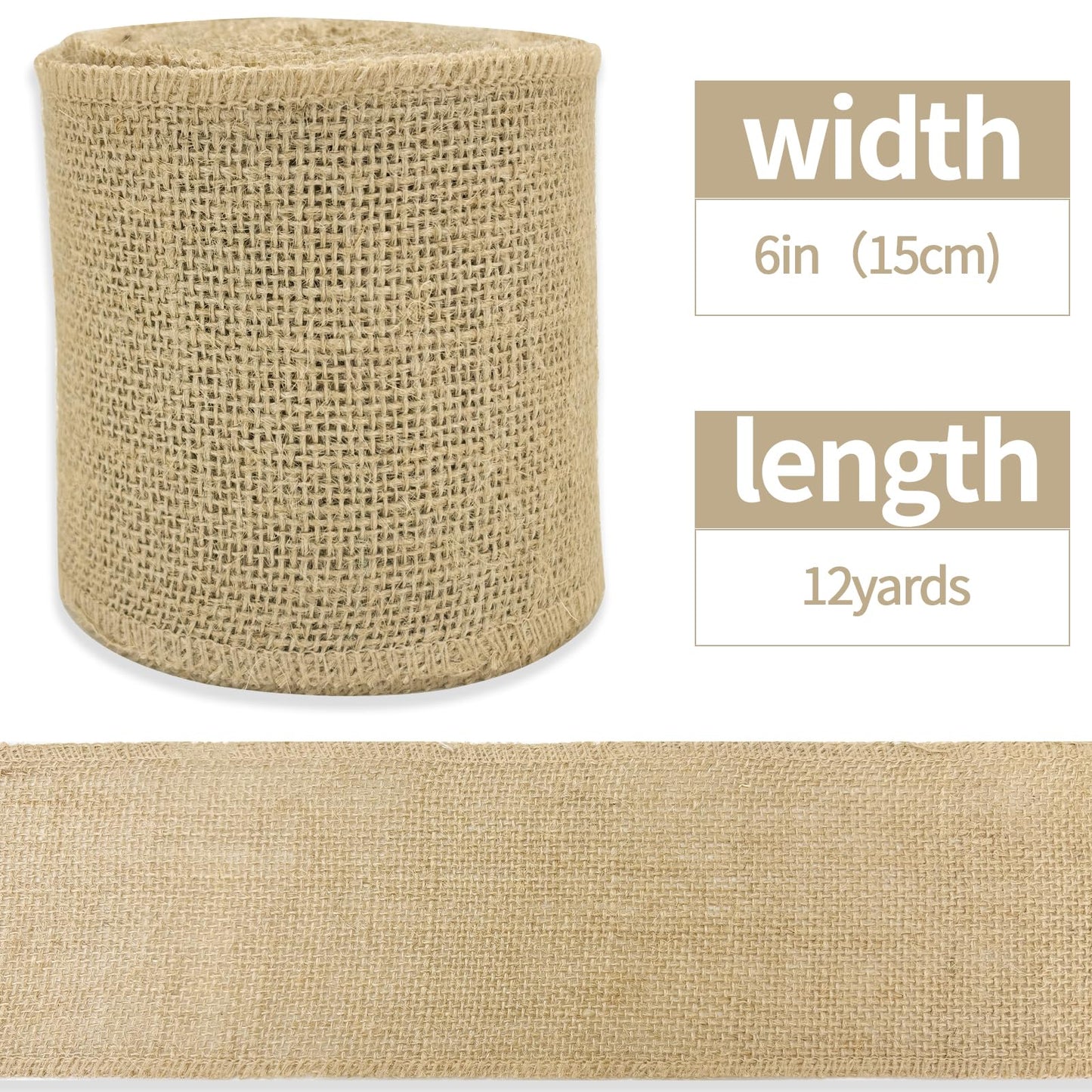 PQZKLDP 6 Inch (15CM) Burlap Ribbon 12 Yards Natural Burlap Fabric Roll for Crafting, Gift Wrapping, and Home Decor - Natural Rustic Style for Weddings, Parties, and DIY Projects
