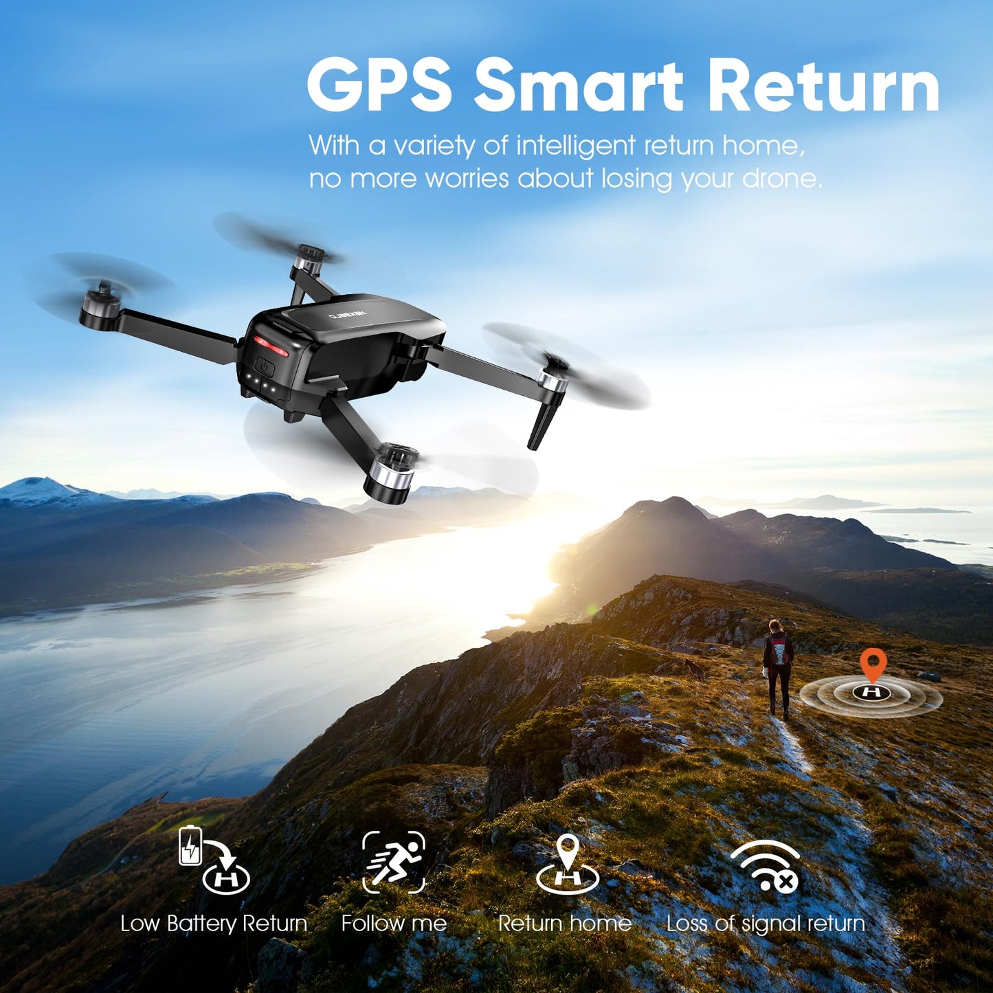 GPS Drone with EIS 2K Camera for Adults, 7.22 inch Screen on Remote Controller, 64 Mins Flight, Long Range Transmission, 3 Speed Adjustable, Follow Me, AI Track, AI Night Shot, Auto Return, Lightweight and Foldable RC Drones for Beginner Toy Gifts, Under