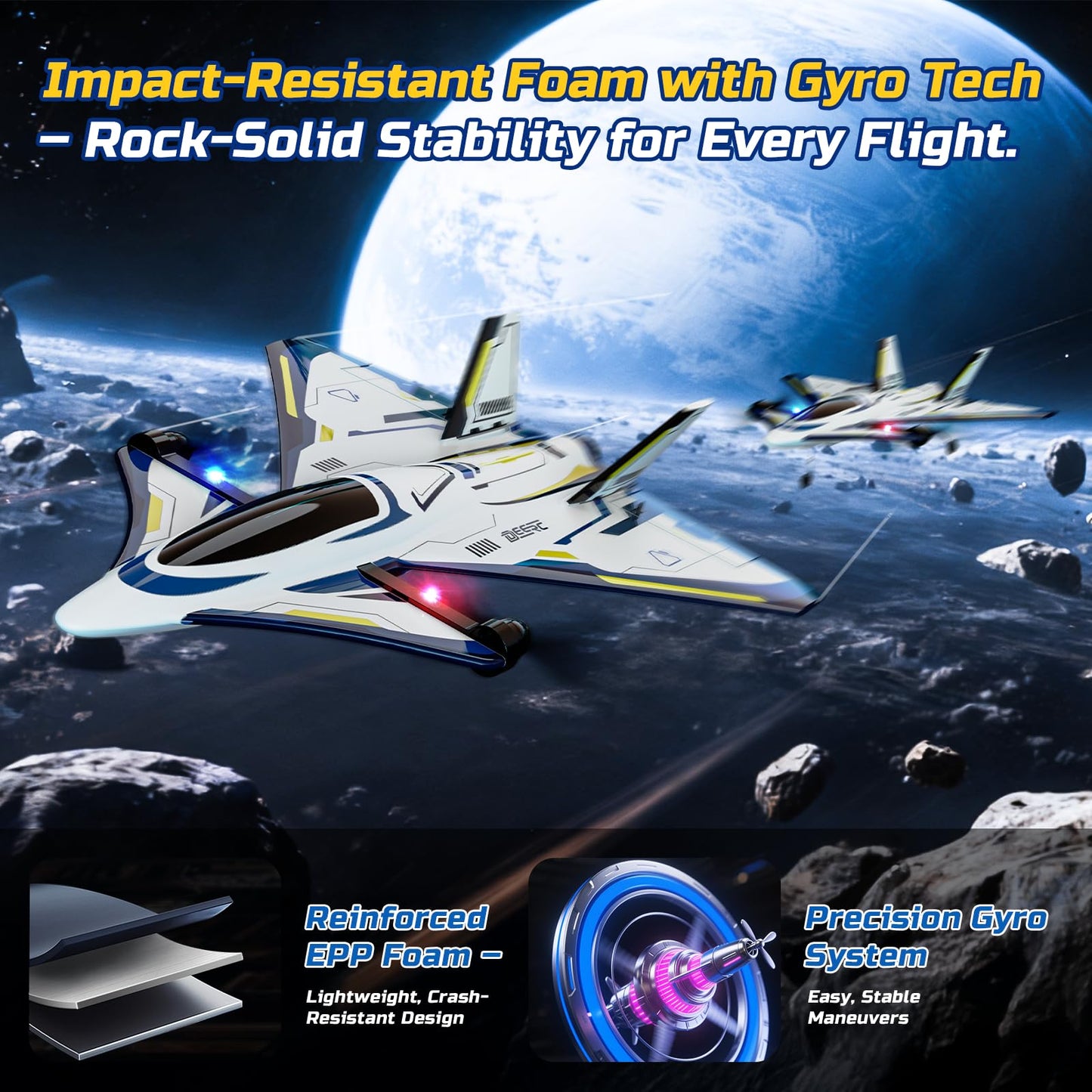 DEERC 4CH Brushless RC Plane,Sci-Fi Remote Control Jet Hobby Airplane with LED Lights RTF Aerobatic Aircraft Toys,2.4GHz 6-axis Gyro Stabilizer EPP Glider Aircraft Plane for Adults Beginners Advanced