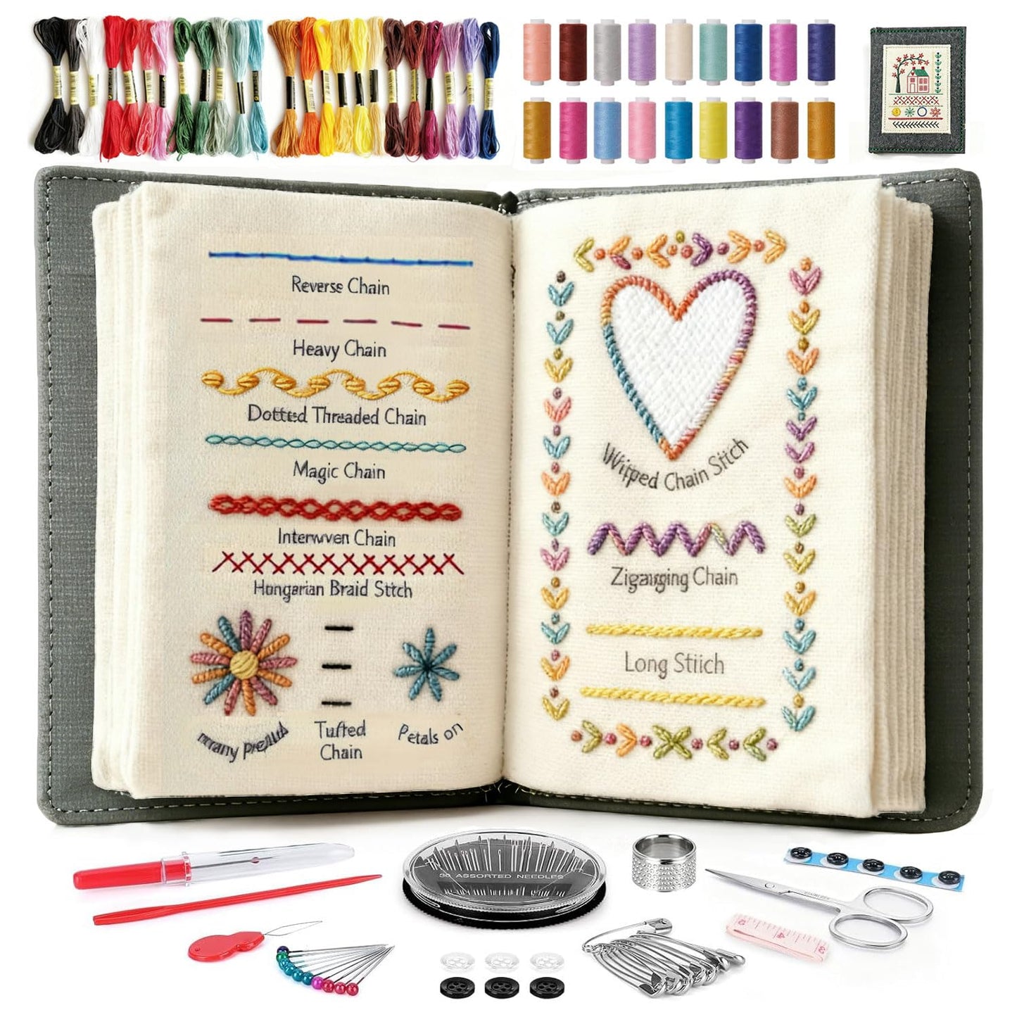 Embroidery Stitch Book Kit for Beginner Adults, 2026 Hand Embroidery Kits with Pre-Stamped Pattern, Complete Sewing Kits, Step-by-Step Guide