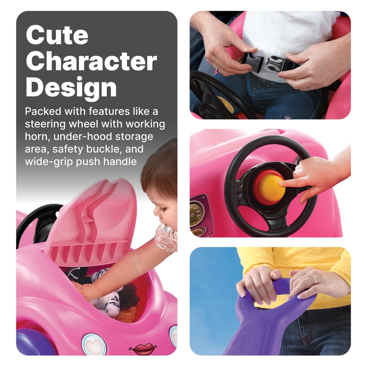 Step2 Push Around Buggy Kids Push Car, Ride On Toy, Stroller Substitute, Includes Seat Belt & Horn, Made of Durable Plastic, Max Weight 50 lbs., For Toddlers 1.5-4 Years Old, Pink