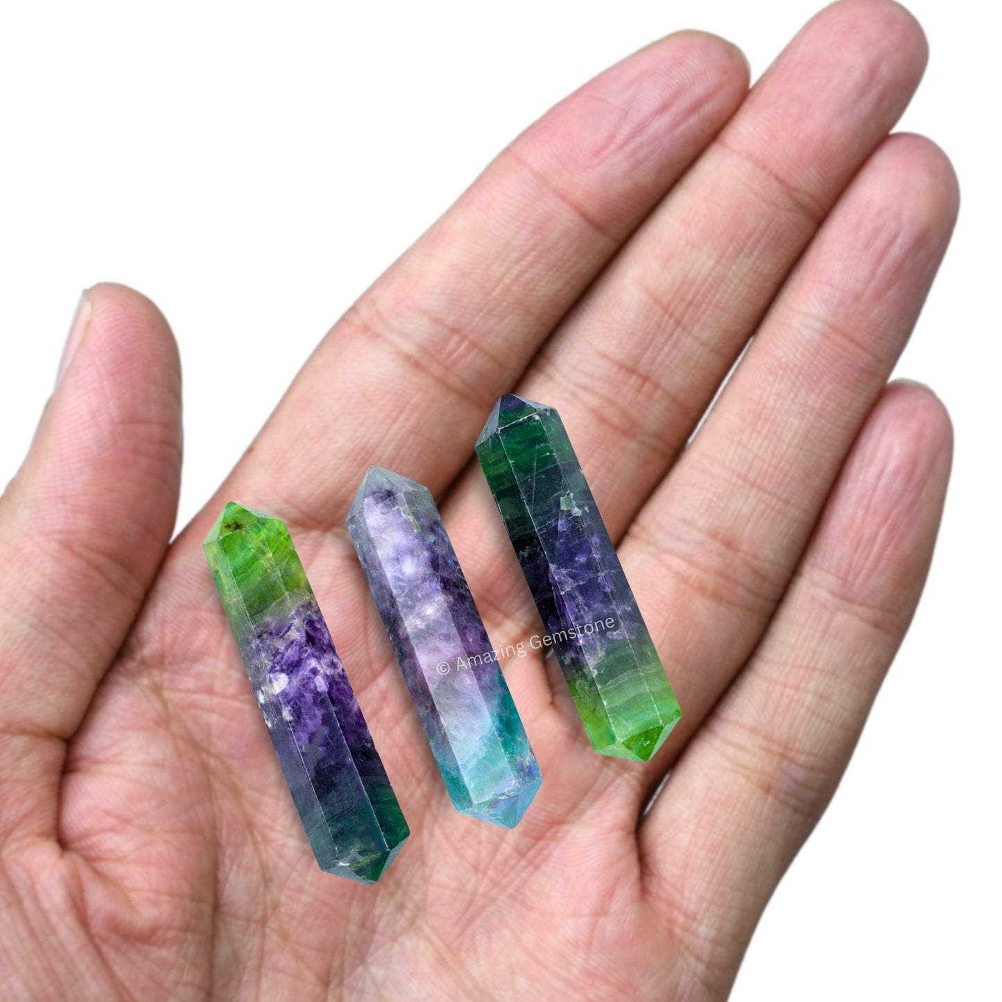 Amazing Gemstone Fluorite Crystal Points Bulk Healing Crystals - Pack of 3 Double Terminated Healing Wand Point Bulk Crystals for Crafts, Crystal Grid, DIY Work - Premium Crystals for Beginners Gifts