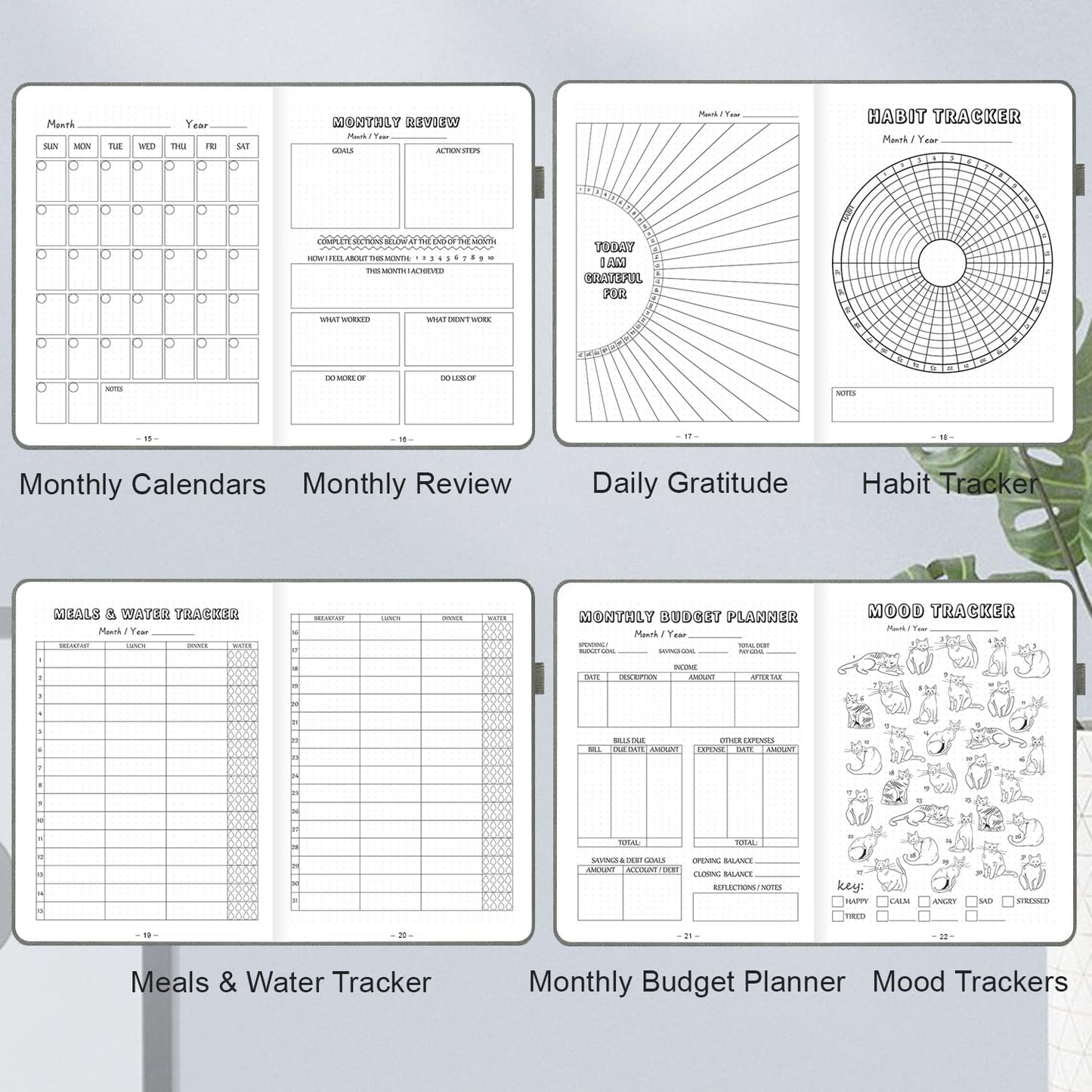 SIMSIMY Premade Dotted Journal Notebook with Bullet Templates, Pre-made Dot Grid Journaling with Undated Weekly & Monthly Planner, Various Trackers, Lasts 1 Year, A5