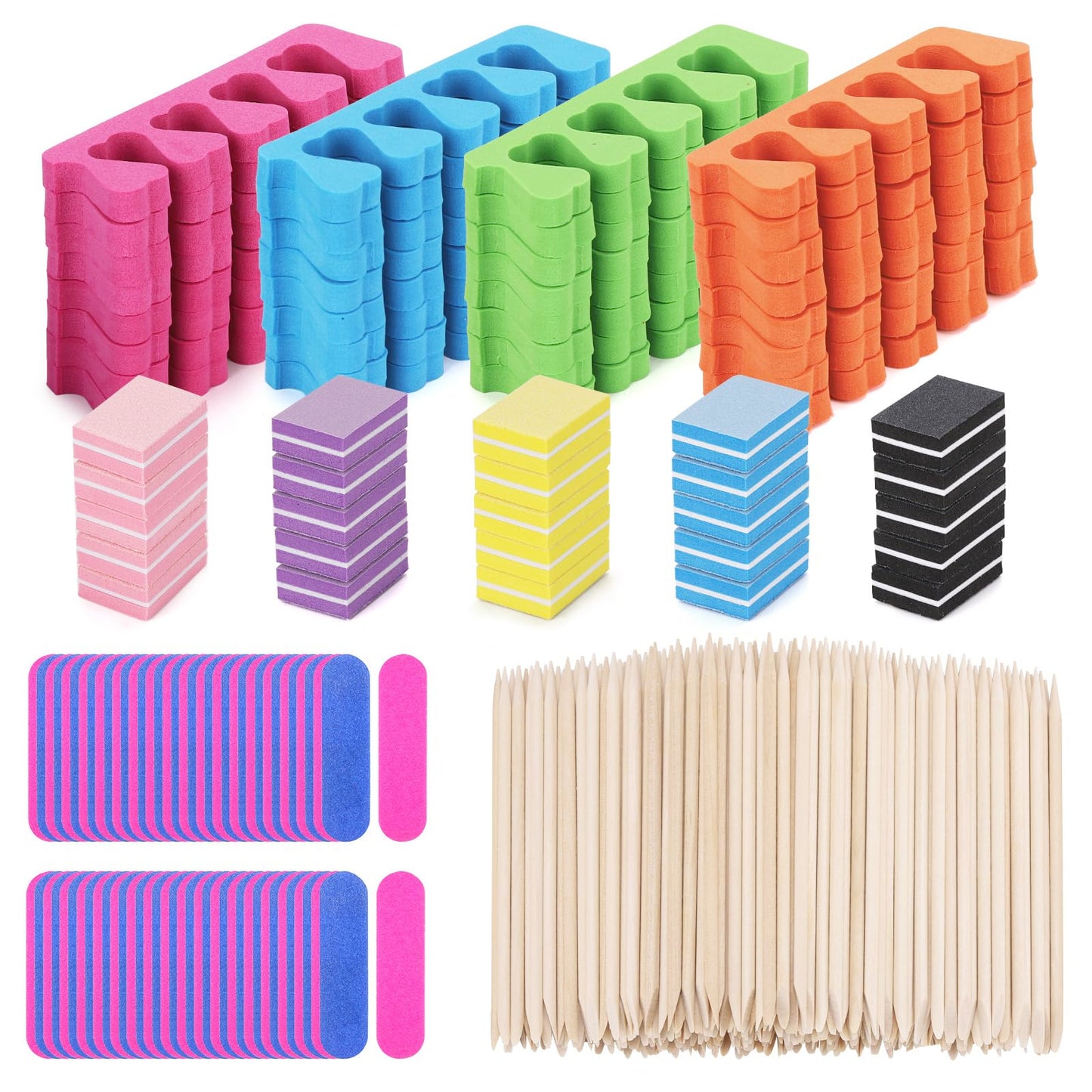 273Pcs Toe Separators Set- Nail Spa Party Tools, Mini Nail Files Buffers Block, Orange Nail Sticks Pedicure Wood Cuticle Pushers