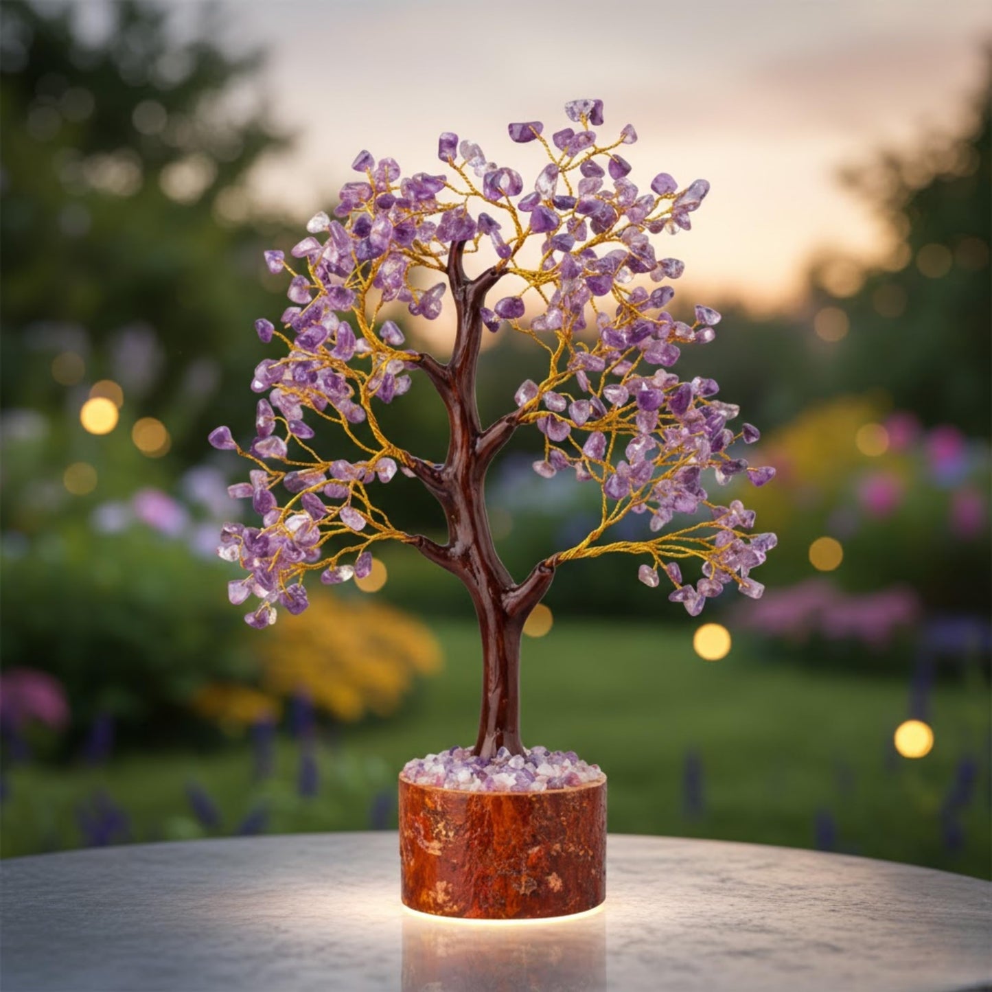 Amethyst Decorative Tree with Stone Chips, Handcrafted Wire Tree for Home Décor, Desk Display, Office Accent and Gifting