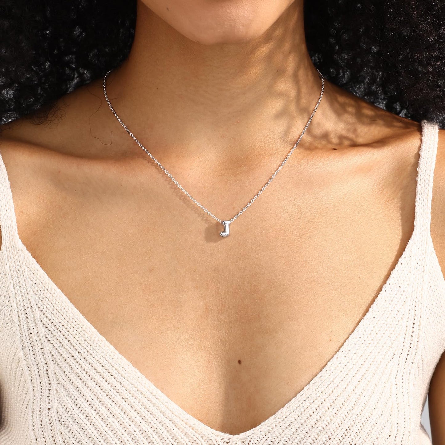 CUEZIY Bubble Silver Letter Necklace Initial Necklaces for Women Dainty Personalized Charm Pendant Name Necklace Cute Non Tarnish Fashion Accessories Teen Gift Trendy Stuff Silver Jewelry Gifts