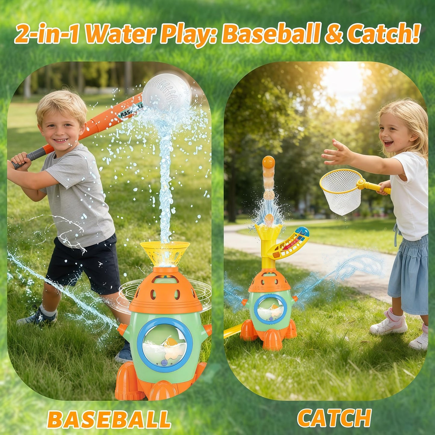 Kids Outdoor Water Baseball Sprinkler Toys for Ages 3-8 – Backyard Tball Set with Adjustable Flow Control Valve & Bat Ball – Summer Splash Water Games for Toddlers 4-7