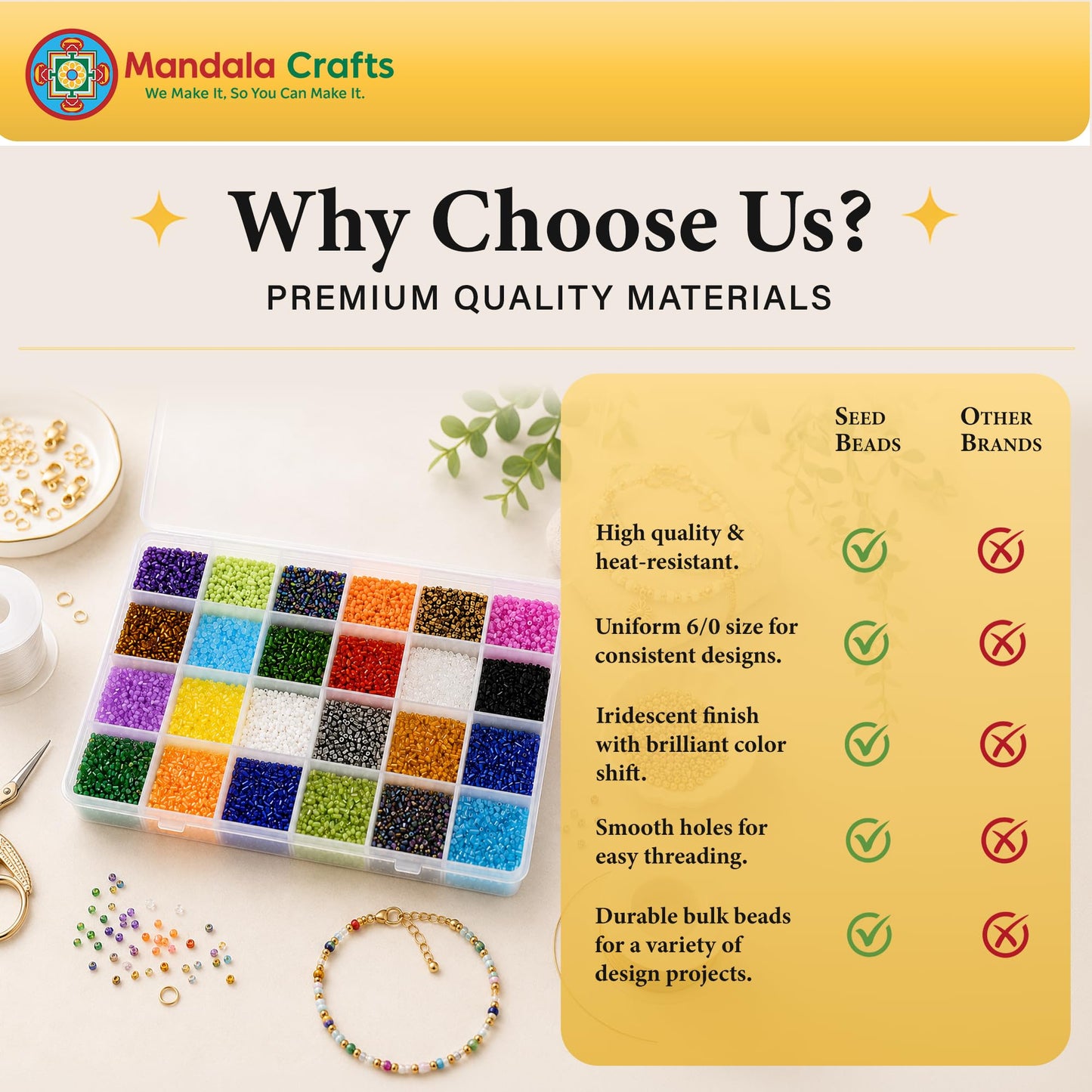 Mandala Crafts 11/0 Glass Seed Beads for Beadwork – 18000 Pcs 2mm Multicolor Round Small Rocaille Beads for Jewelry Making, Necklace Bracelet Earring Craft Supplies