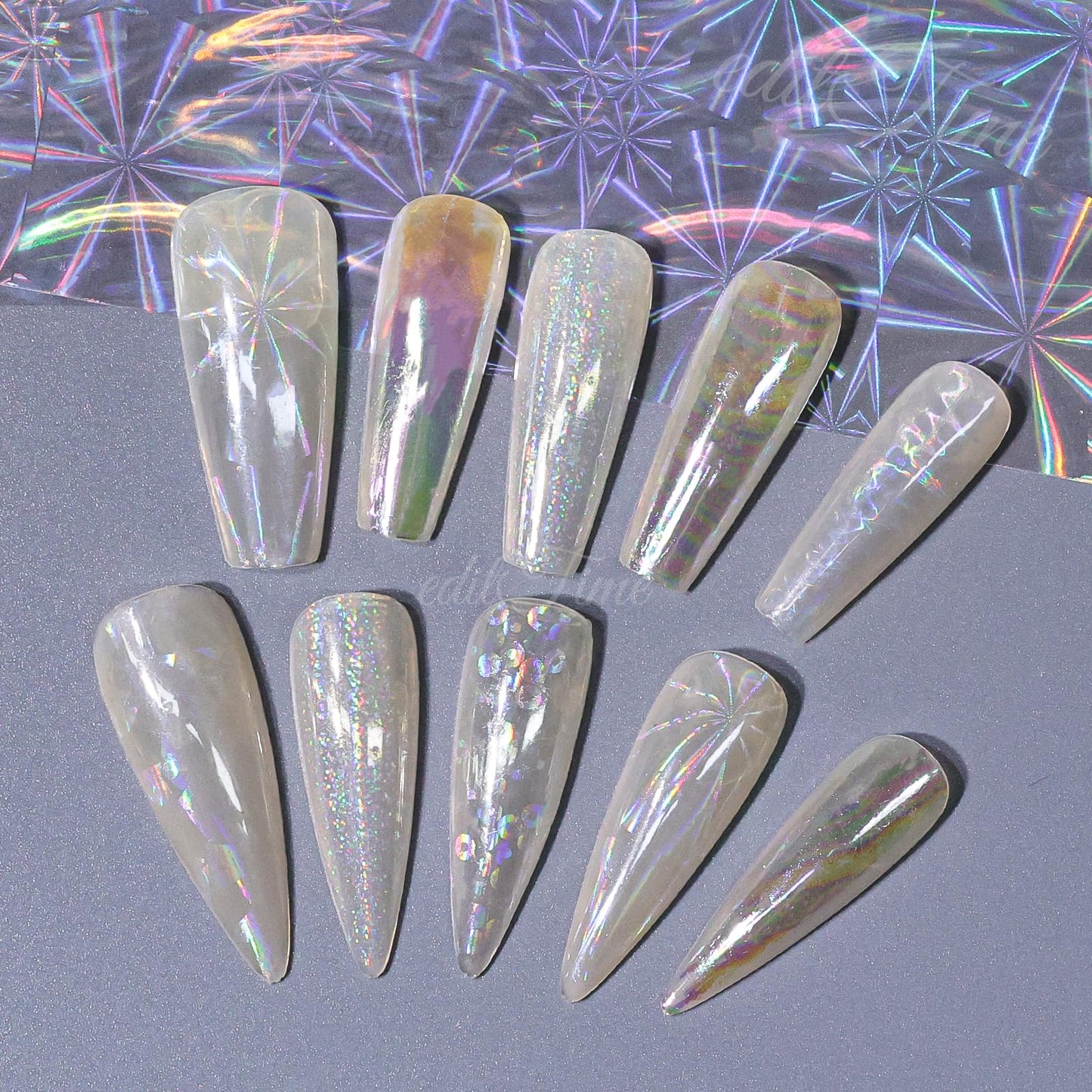 10 Rolls Aurora Nail Foil Clear Laser Glass Fragment Nail Transfer Nails Art Holographic Nails Foils Design Stickers Decals Design for Nails Manicure DIY Nails Decoration (10 Rolls Aurora-3)