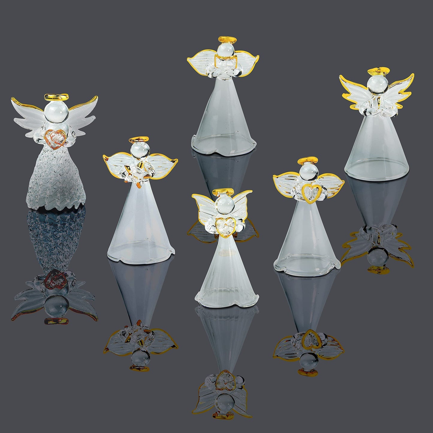 4E's Novelty Glass Angel Ornaments for Christmas Tree (Set of 12) - 2.5" Mini in 6 Unique Design, Crystal Spun Glass Angel Ornaments for Christmas Tree,
