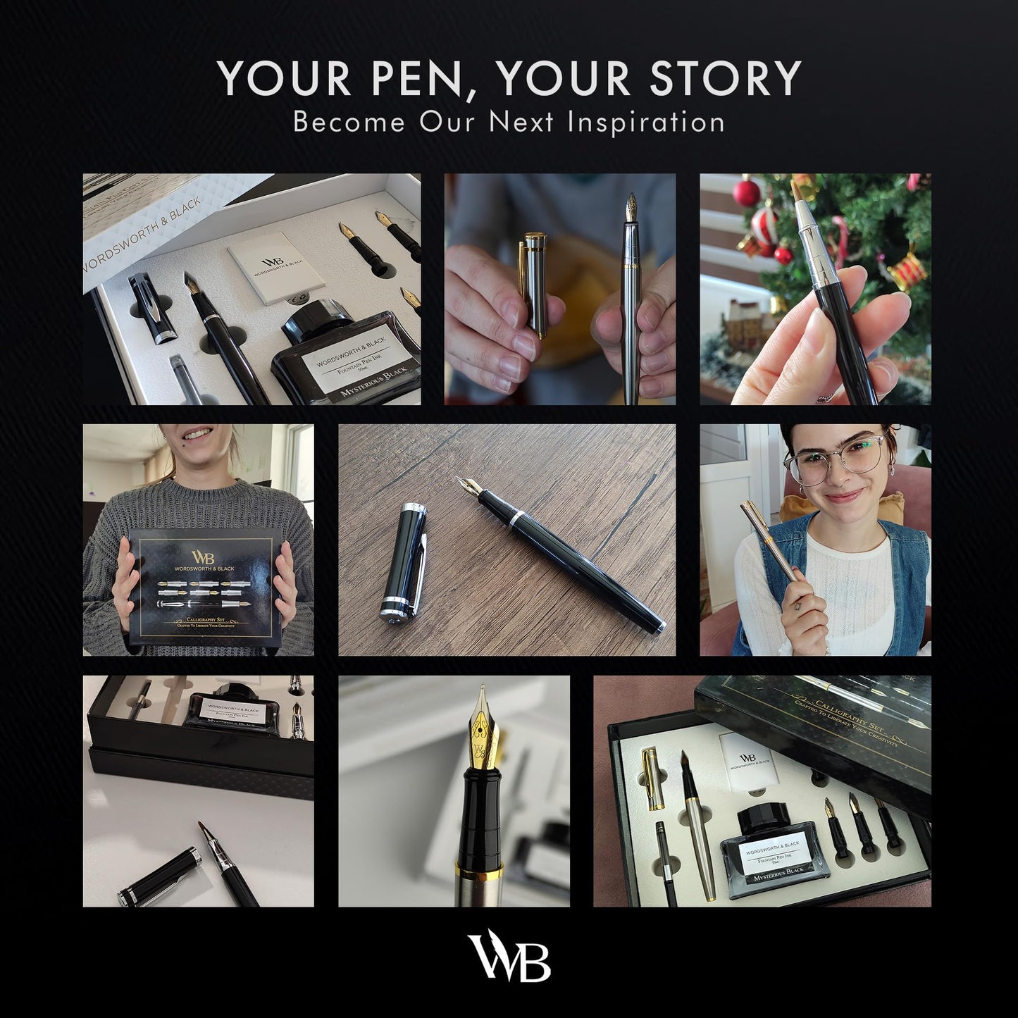 Wordsworth & Black Fountain Pen Gift Set, Includes Ink Bottle, 6 Ink Cartridges & A Refill Converter, 4 Replacement Nibs, Premium Package, Journaling, Calligraphy, Smooth Writing Pens [Silver Chrome]
