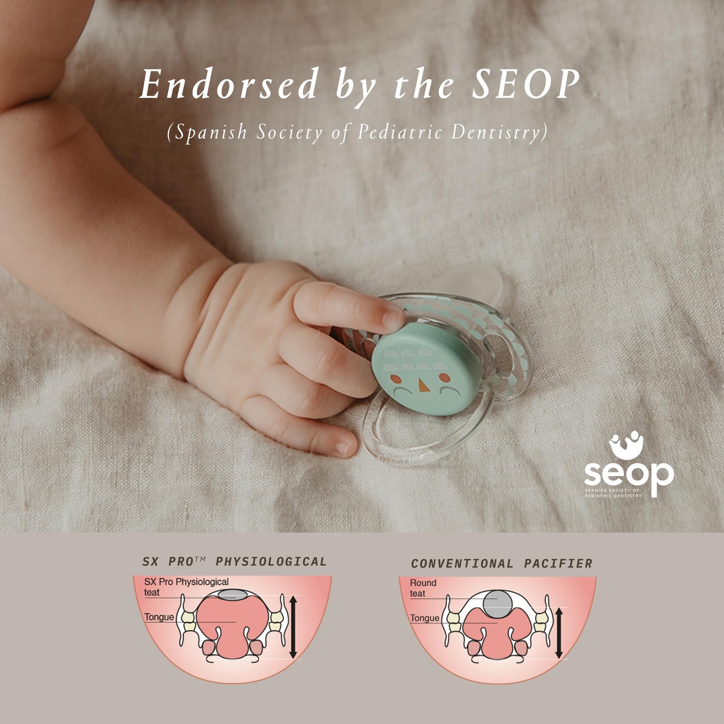 Suavinex Bonhomia SX PRO Physiological Pacifier, Supports Breastfeeding Babies, Pacifiers 0-6 Months, 2 Pack Baby Pacifier, Baby Accessories, (Mint/Beige)