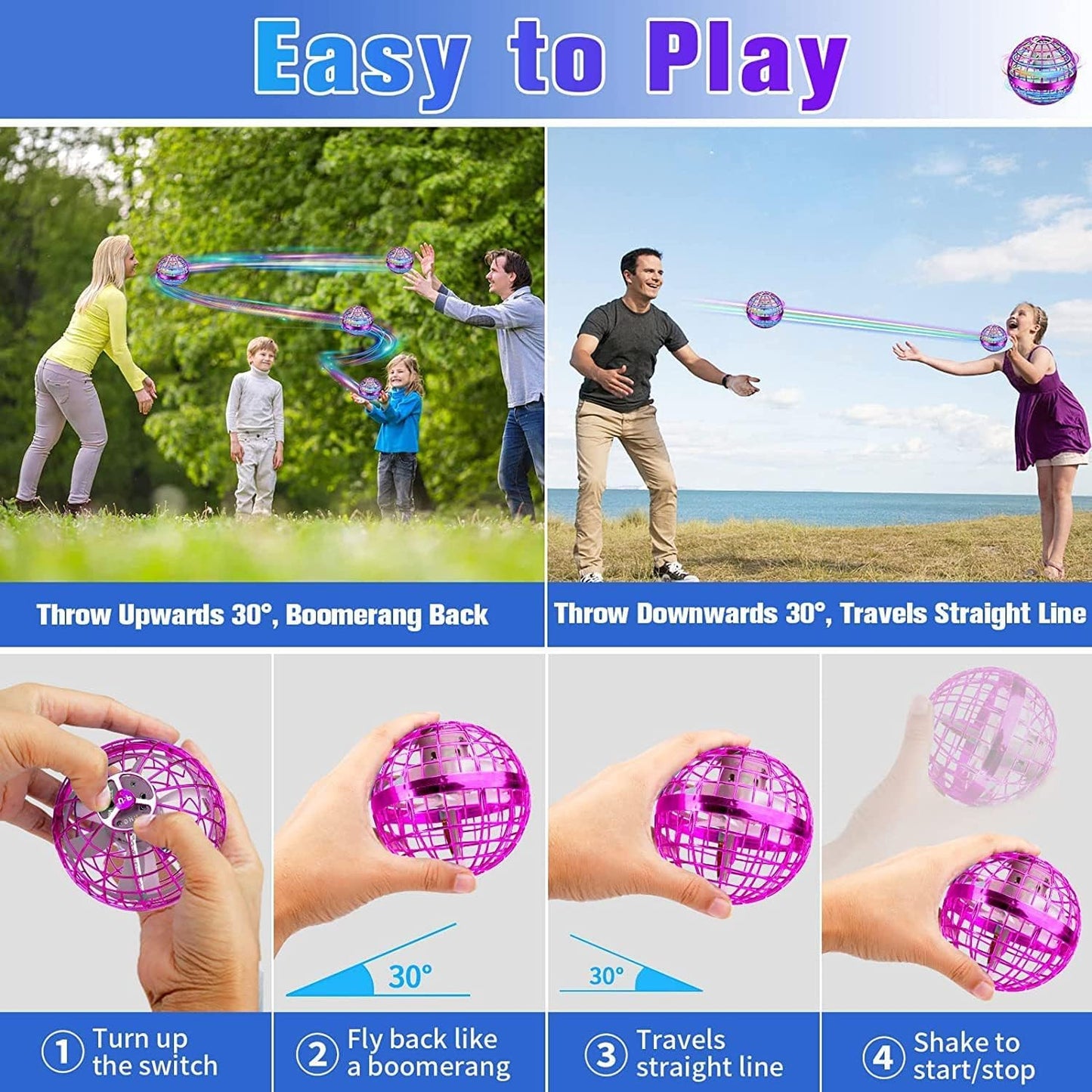 Flying Orb Ball Toys, Galaxy Ball 2024 Hover Ball Soaring Nebula Flying Orb, Hand Controlled Boomerang Galactic iFly Spinner, RGB Light Magic Space UFO Toy, Mini Drone for Kid Adults Outdoor Indoor