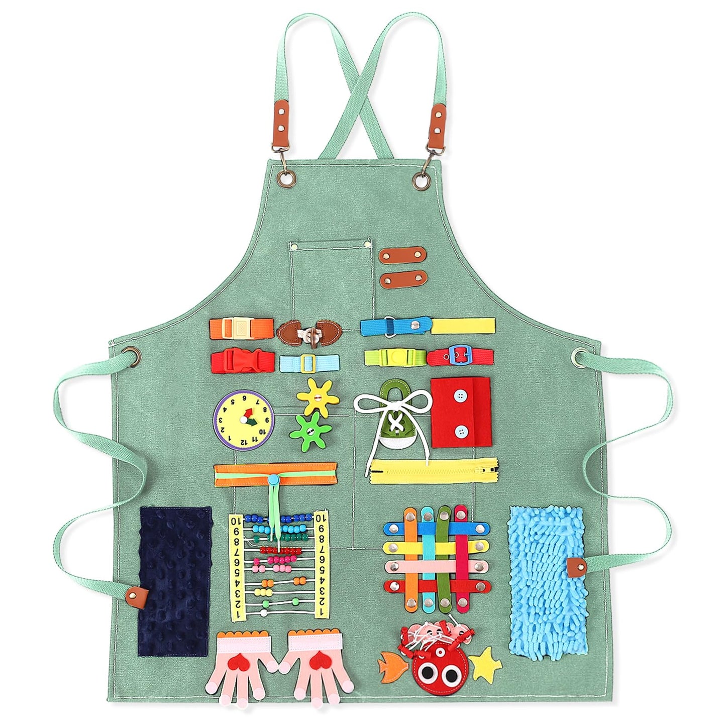 Shyyween Fidget Apron for Elderly Fidget Blanket for Dementia Alzheimer's Therapy Activity Apron Anxiety Relief supplies(Green)