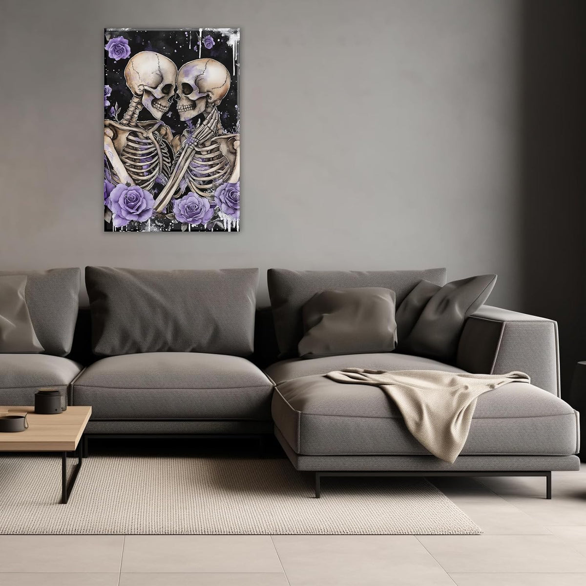 Skull Canvas Wall Art Couple Skeleton Holding Each Other Picture Art Poster Abstract Lover Painting Modern Artwork Horrible Halloween Decor(Artwork-2,24"x36")