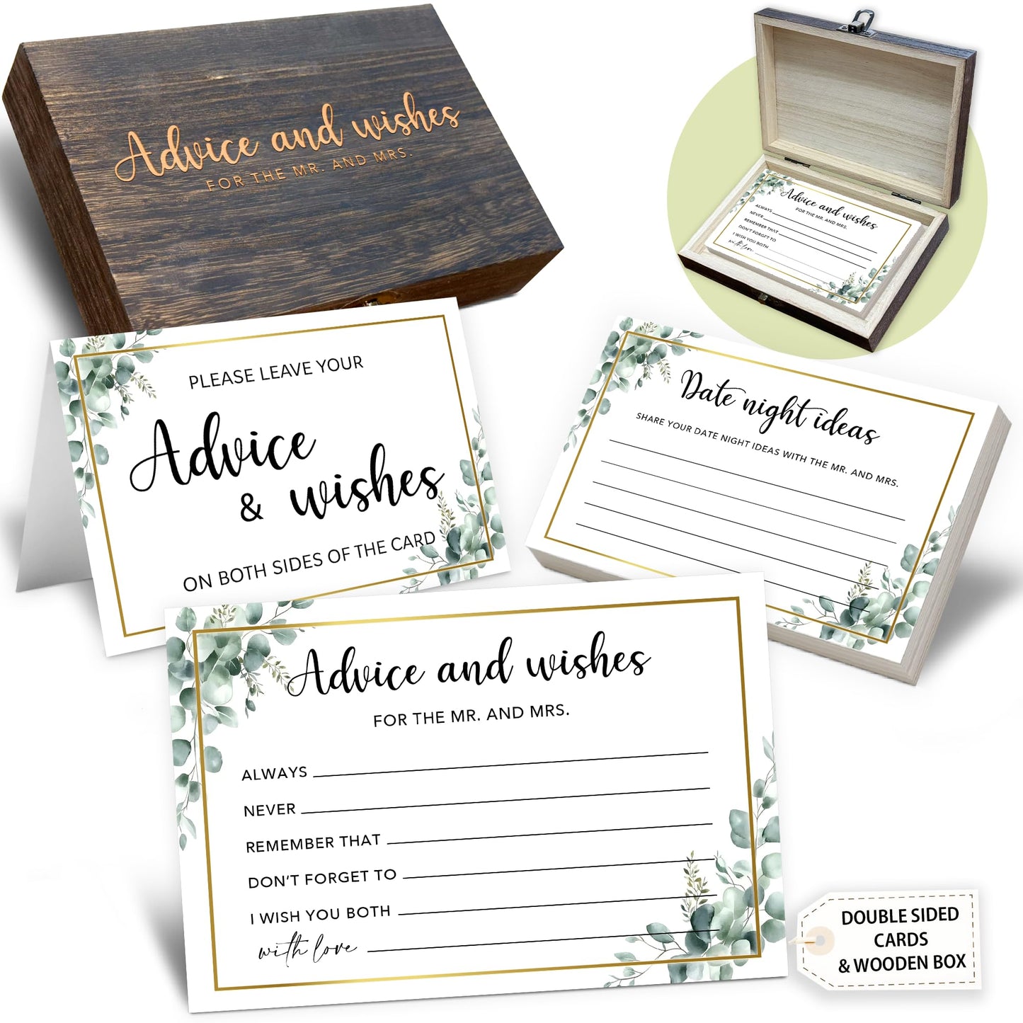 Crocothemis 50 Pcs Advice and Wishes for the Mr and Mrs Cards in Box - Bridal Shower Guest Book - Perfect for Newlywed Games, Reception Decor, Engagement Parties & Anniversary Wishes(Greenery) -B09