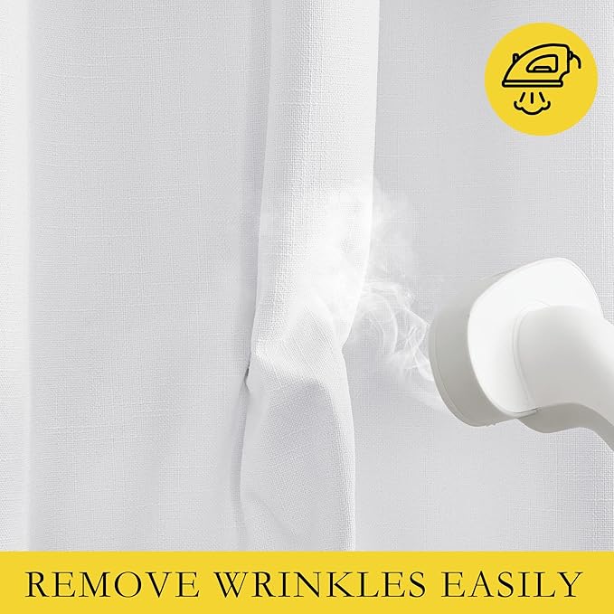 NICETOWN 100% Absolutely Blackout Linen Curtains with Thermal Insulated White Liner, White, 34 inches Wide, 80 inches Length Energy Saving Curtains for Living Room 2 Panels Set, Vertical Blinds