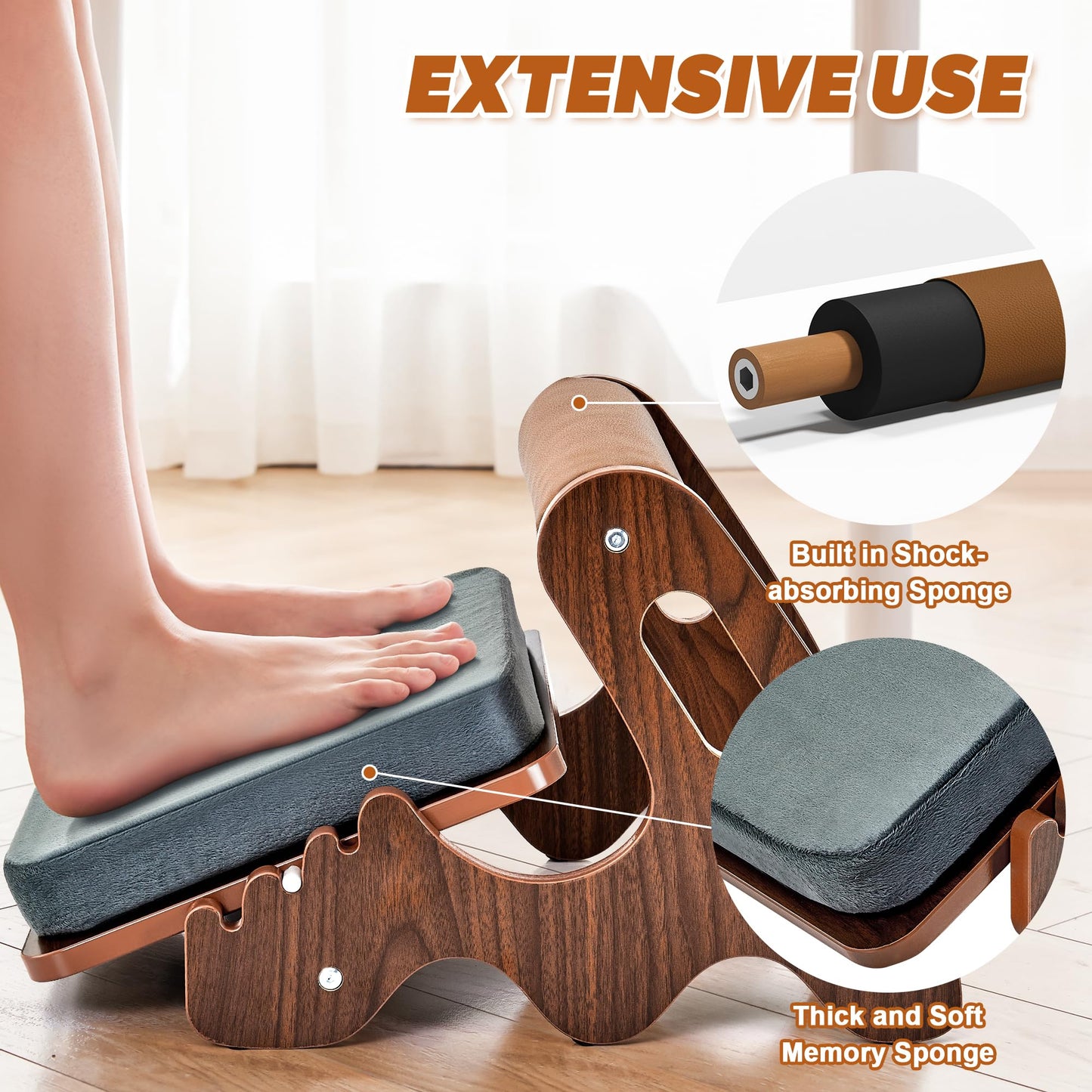 Spacocld Foot Rest for Under Desk at Work- Adjustable Rocking Foot Stool with 3 Height Position and Soft Crossbar, Ergonomic Wooden Footrest with Soft Sponge Pad for Home, Office