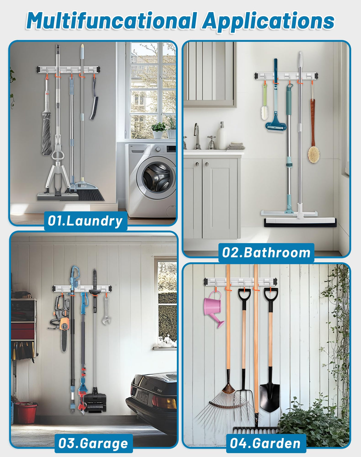 Broom Holder Wall Mounted Garden Tool Rack Organizer