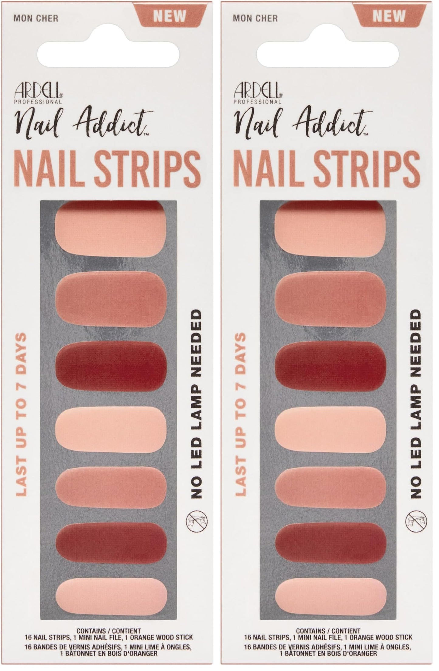 Ardell Nail Polish Strips - Mon Cher Wraps Long-Lasting Gel Nail Stickers for Women, No UV Needed with File & Wood Stick, 2 Pack