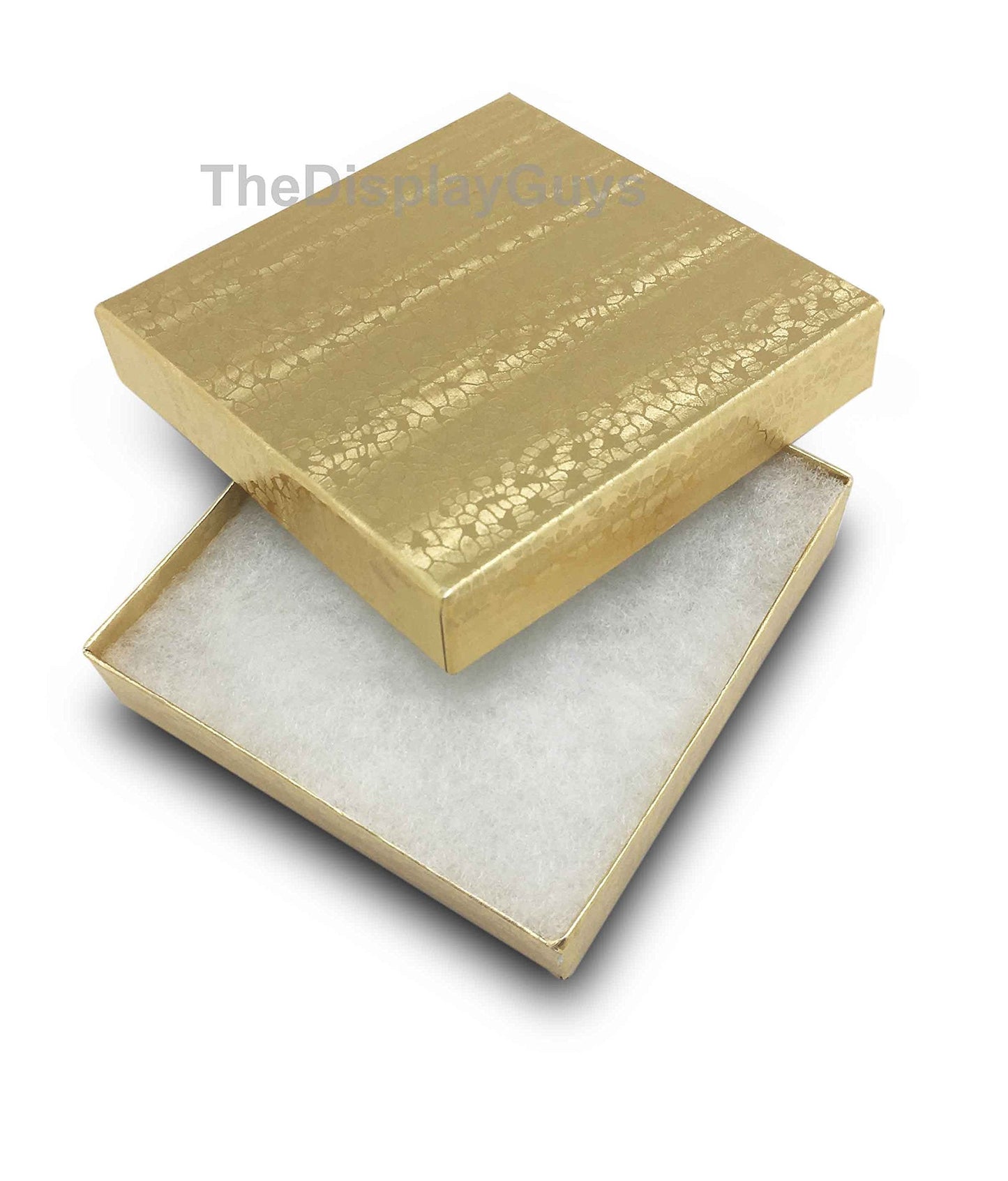 TheDisplayGuys - 25-Pack #33 Cotton Filled Cardboard Paper Jewelry Boxes Gift Case - Gold Foil (3.5" x 3.5" x 1.0") - for Shipping or Storage