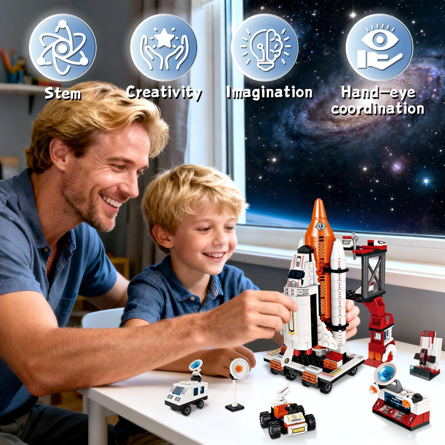 ZZXYPX 12-in-1 Space Rocket Building Blocks Kit - STEM Educational Toy Ages 6-12, 566 Pieces Creative Assembly Set for Kids