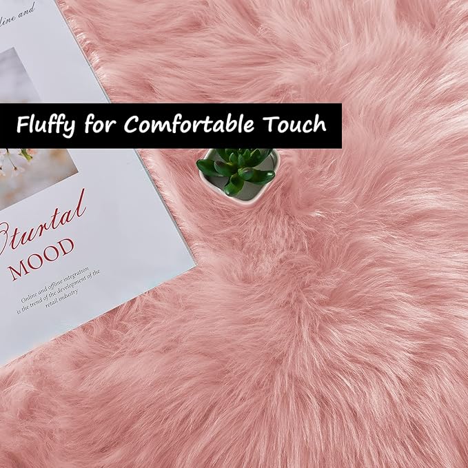 Goolela Pink Area Rug 6x9 Fluffy Fuzzy Furry Sheepskin Rug for Girls Bedroom Faux Fur Shag Carpet Soft Plush Rectangle