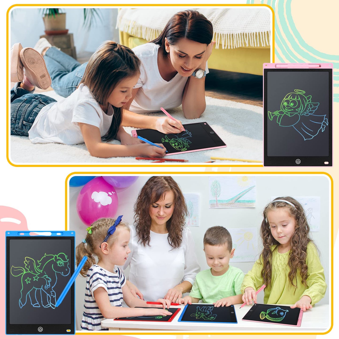 Epakh 4 Pcs 12 Inch LCD Writing Tablet Doodle Board for Kids Digital Erasable Drawing Pad with Colorful Screen Educational Christmas Gift for 3-10 Years Old Girls Boys(Colorful)