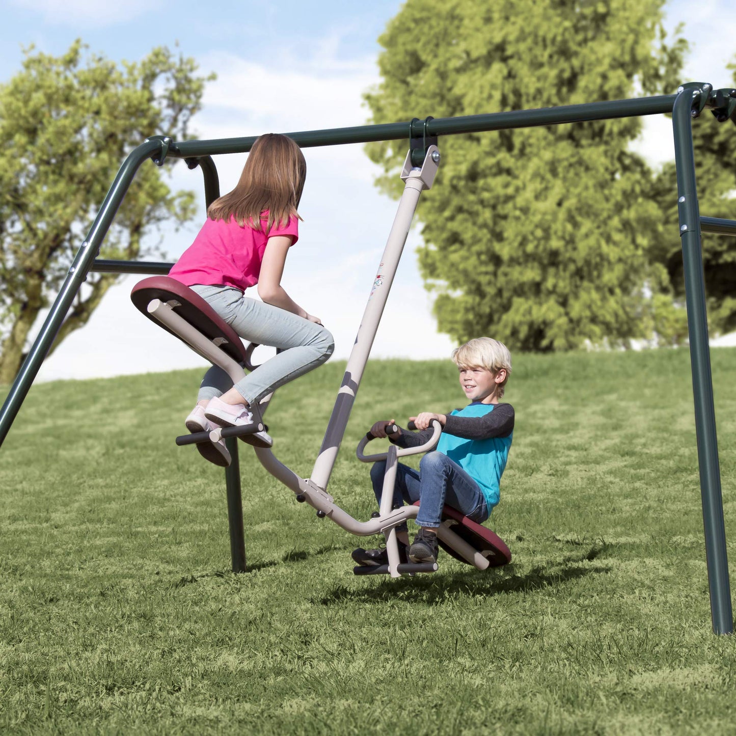 Gym Dandy Tilt-A-Swing Kids Swing Set | Spins 360 Degrees, Multi-Directional Rotation, Swing Set for Backyard, 300 LB Weight Capacity GD-6662, Black/Red/White, One Size