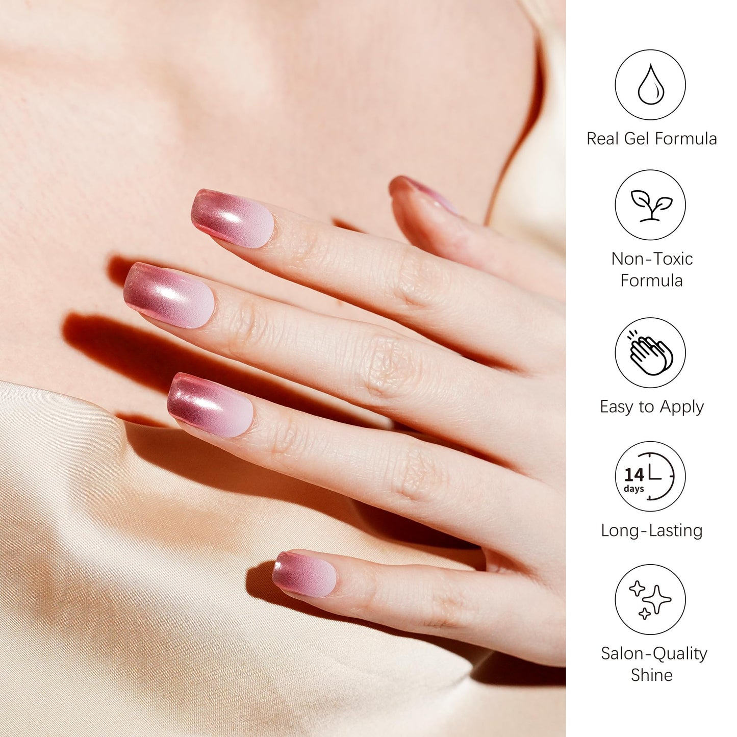 DANNI & TONI Semi Cured Gel Nail Strips Rose Gold Ombre Mirror Gel Nail Stickers 28 Stickers Gift for Woman | Luxe Glow