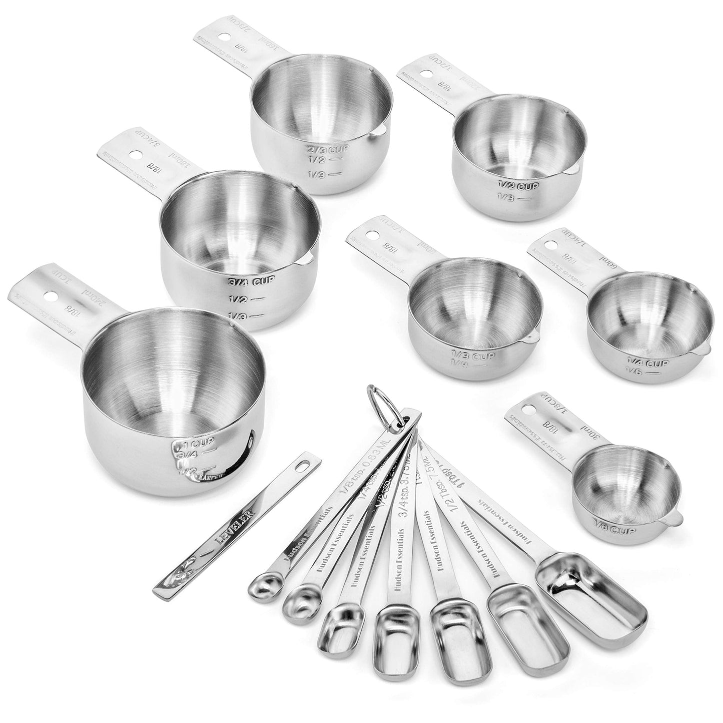 Hudson Essentials Stainless Steel Measuring Cups and Spoons Set (14 Piece Set)