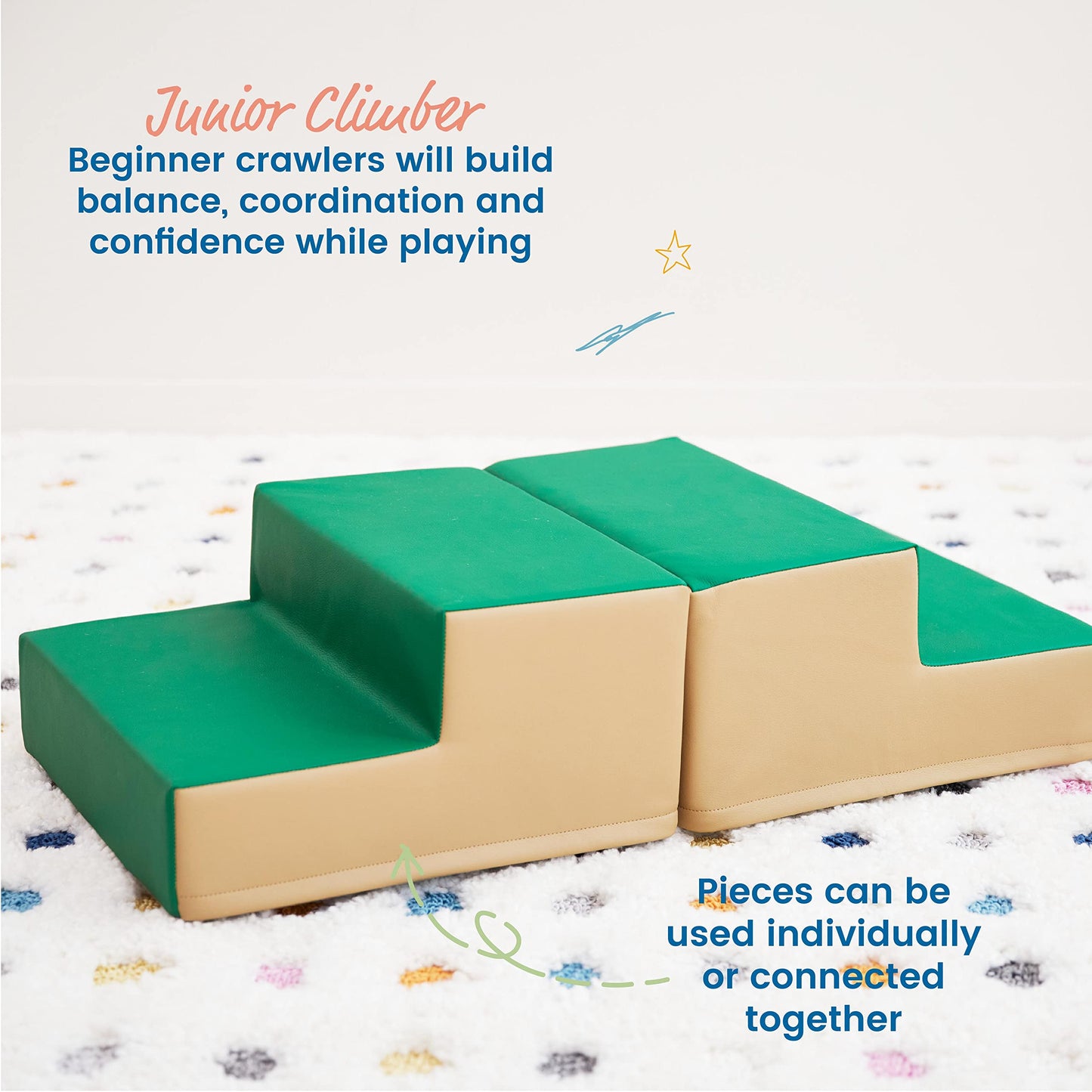ECR4Kids SoftZone Junior Mix n' Match Step, Beginner Playset, Green, 2-Pack