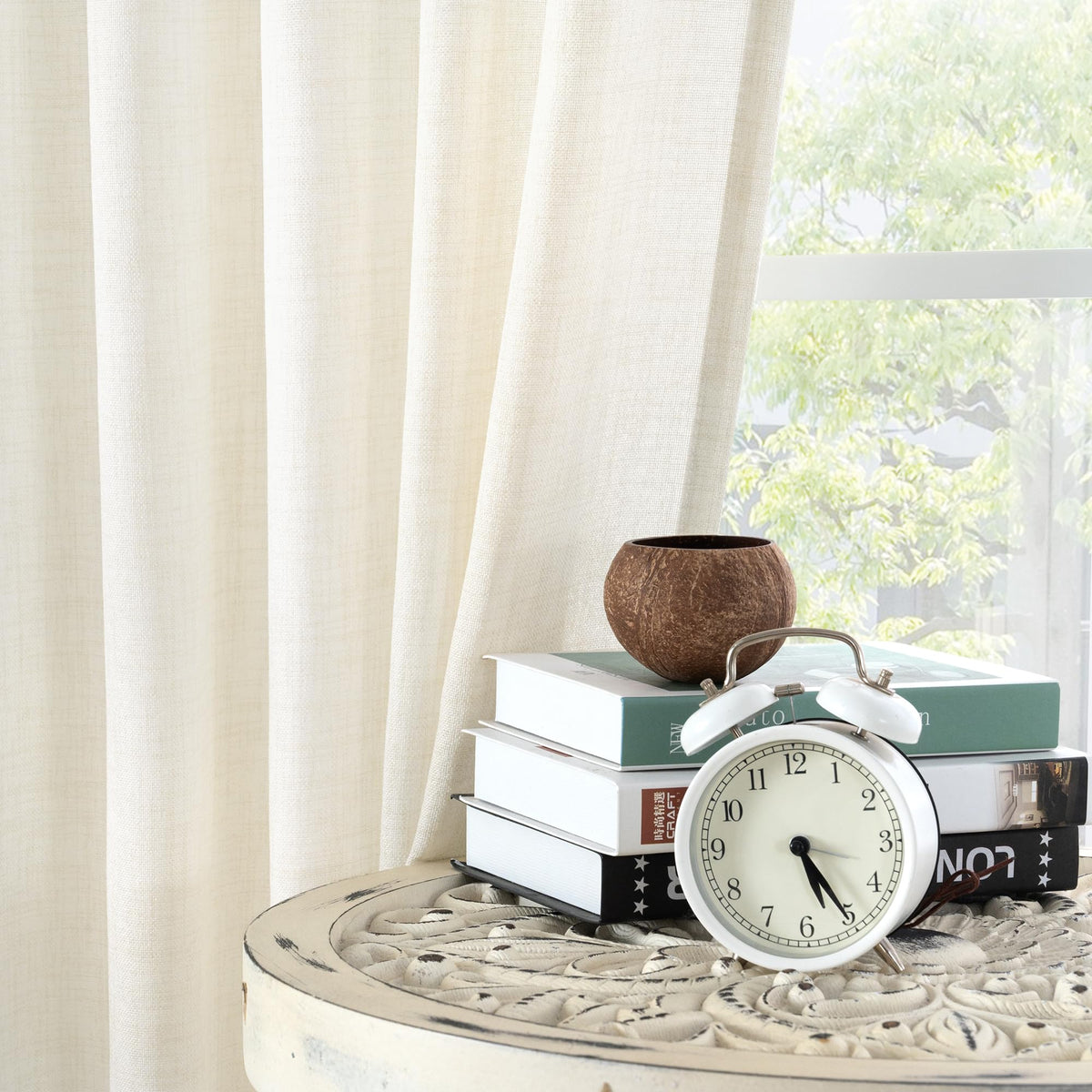 Ivory Linen Semi Sheer Curtains 45 Inch Length 2 Panels Set (2 Count)