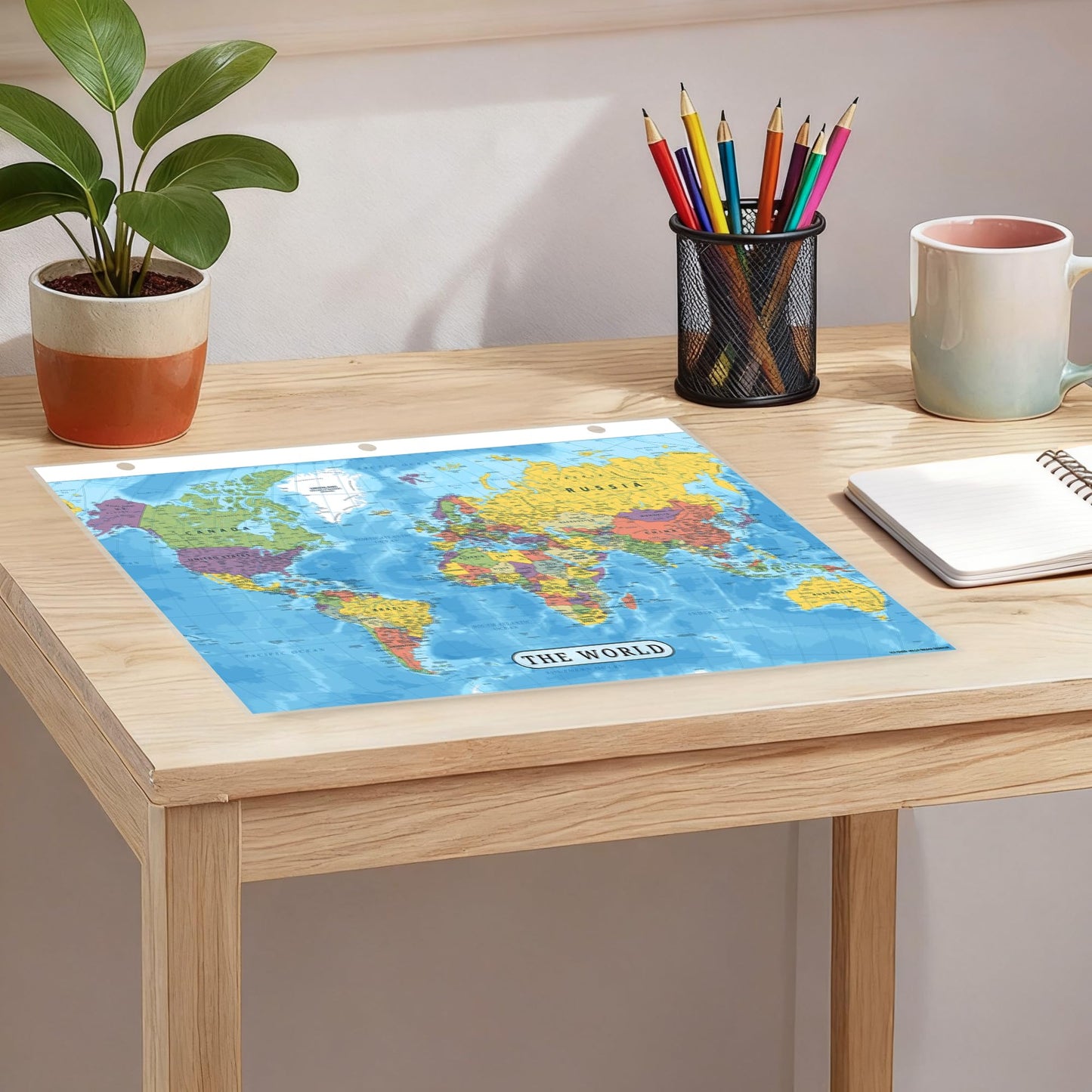 World Map & World Leaders Reference Page – Laminated, Double-Sided 3-Ring Binder Insert – Durable Gloss Global Geography & Leadership Chart for Study (2 Pack)