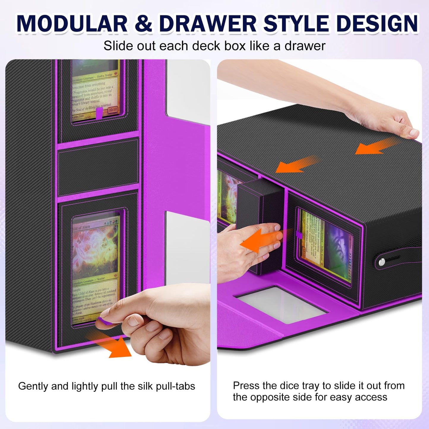 Commander Deck Box for MTG, 4-Deck Modular Card Case with Dice Tray Holds 400+ Double-sleeved Cards, Portable Trading Cards Storage Box 35PT Magnetic Holders Dividers Display Window for TCG/EDH
