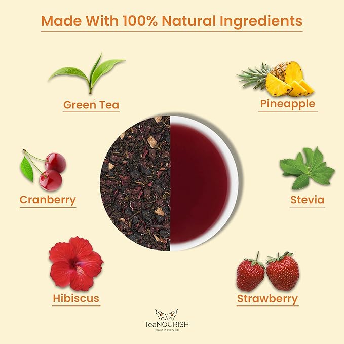 TeaNOURISH Berry Punch Green Tea | Zingy & Refreshing | Darjeeling Tea Loose | 100% Natural Fresh Berries & Hibiscus Flower | Brew Hot or Iced Tea - 3.53oz/100g (Pack of 2)