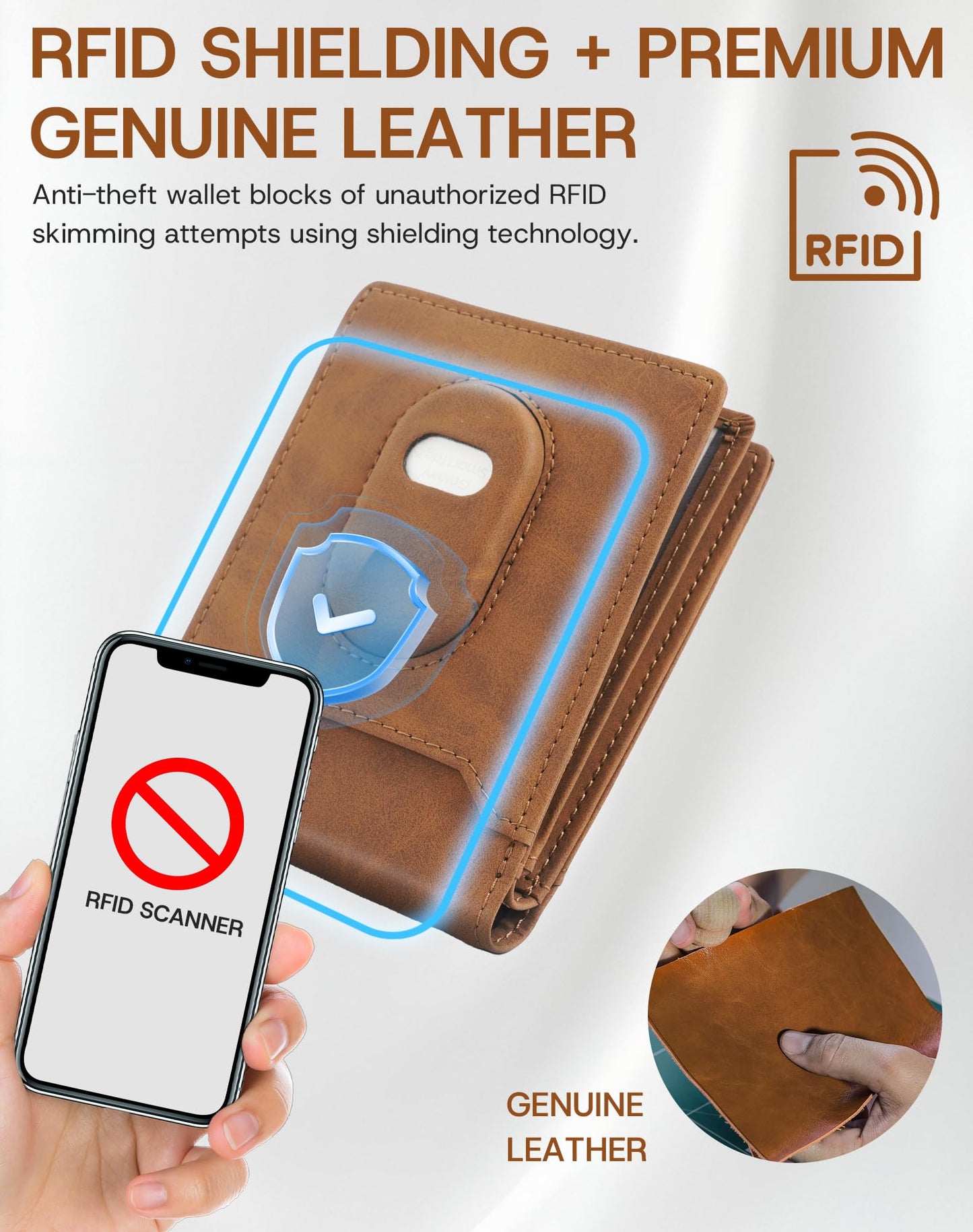 ÉtuiX Genuine Leather Wallet for Samsung Galaxy SmartTag2: Slim Wallet Compatible with Samsung Tracker Tag - RFID Blocking Bifold Wallet with Gift Box (NO TAG)